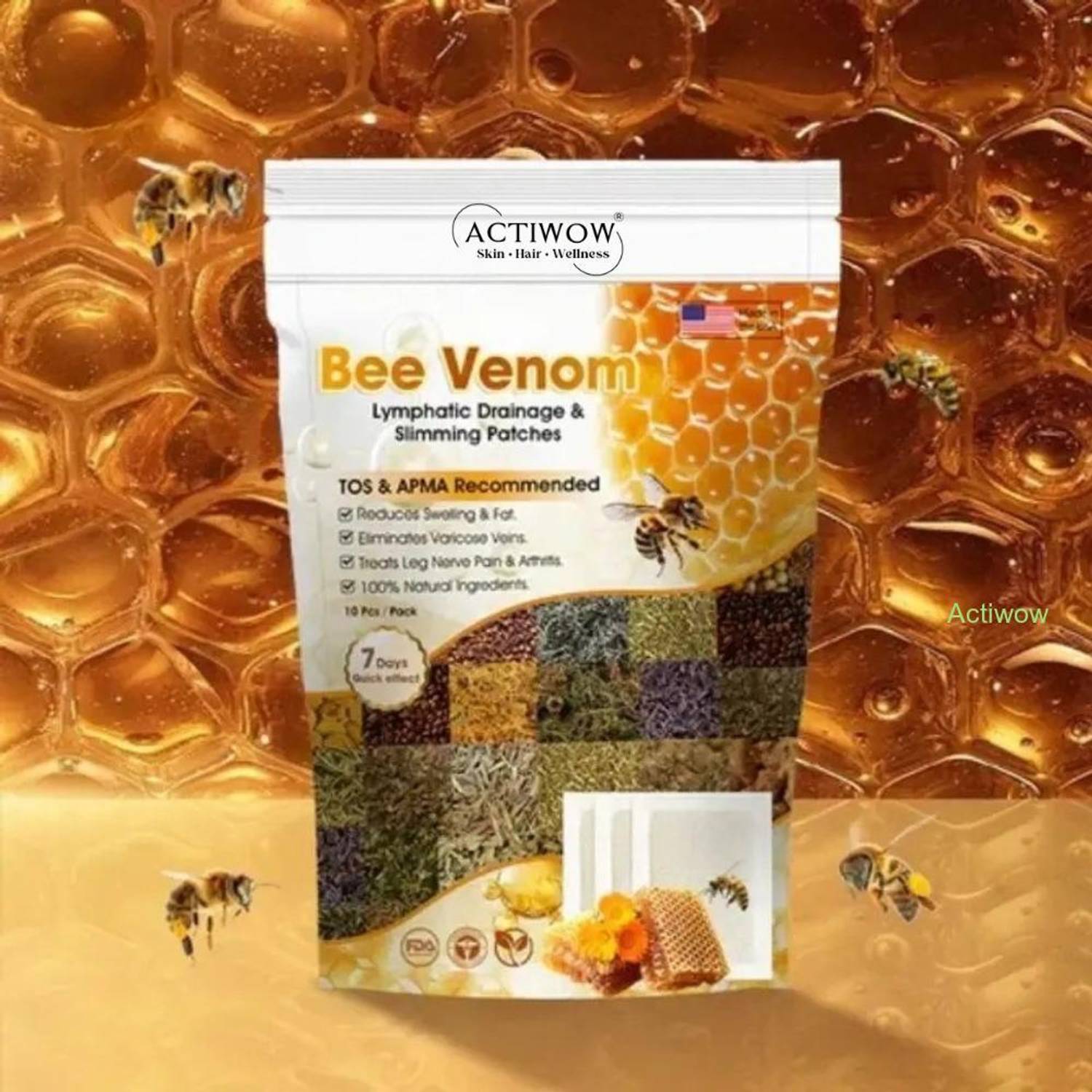 ACTIWOW Bee Venom Foot Patches Gently Clean Body Systems During Sleep FF01