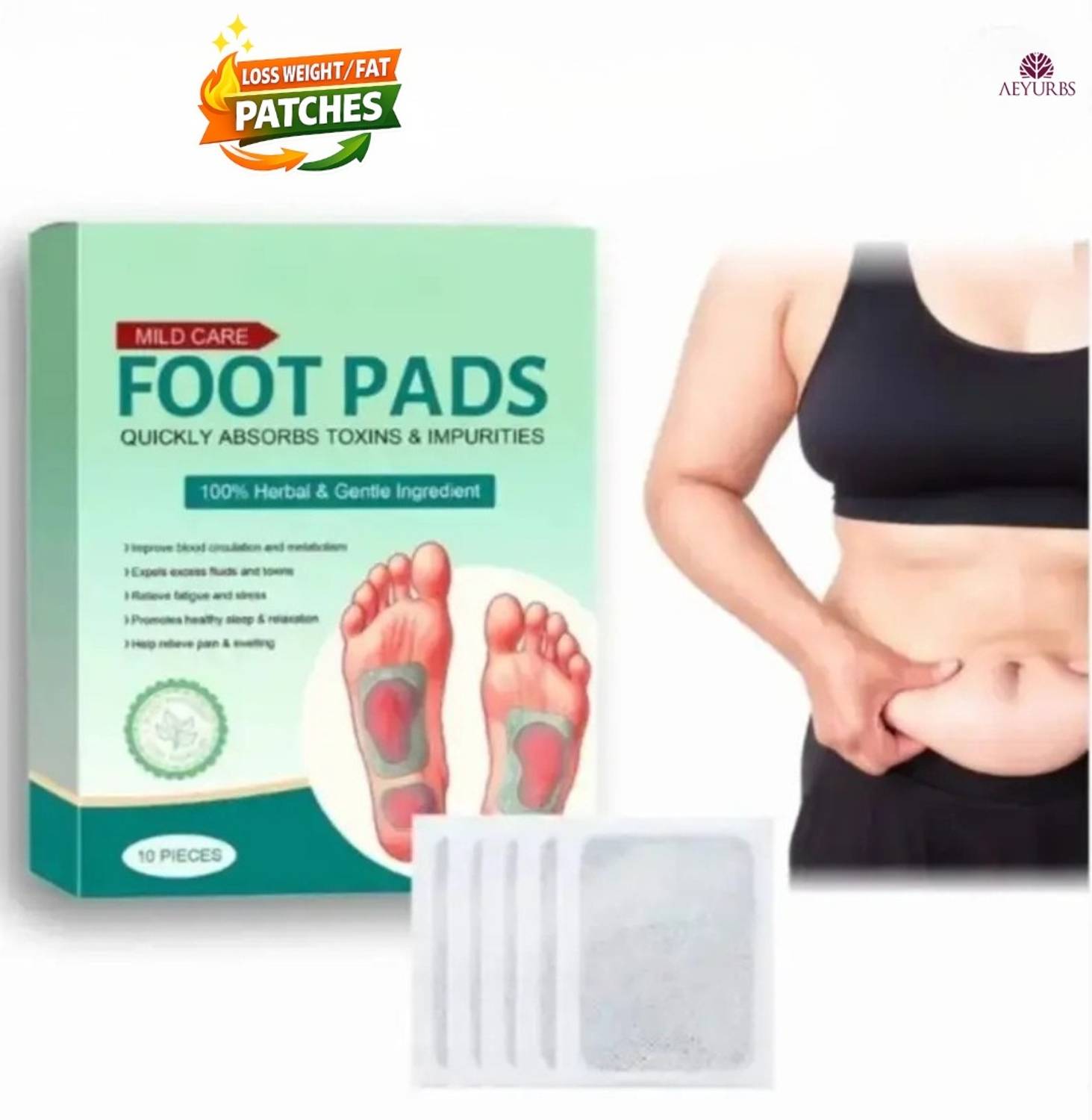 AEYURBS Ginger Foot Patch Weight Loss Fat Burn Deep Cleanse Natural Extracts Daily Use
