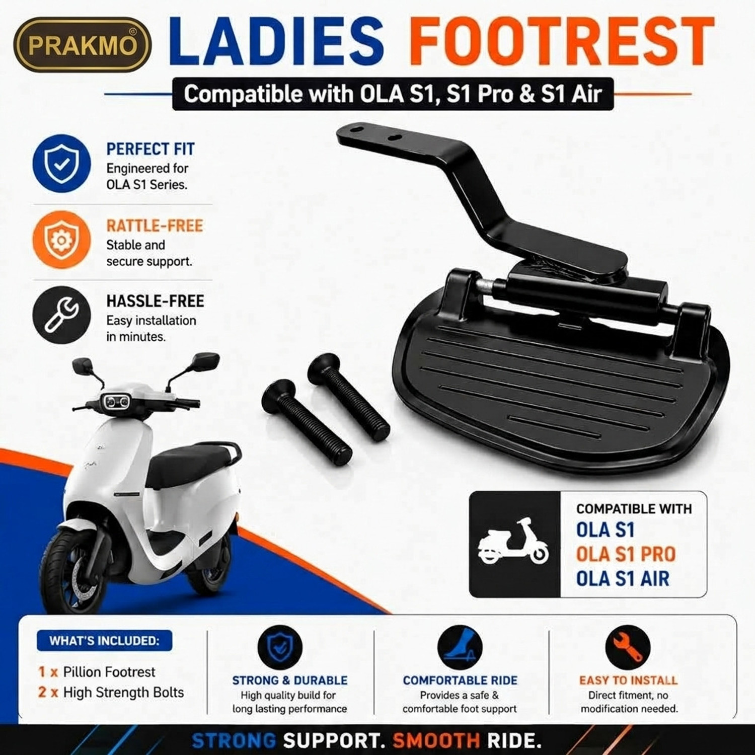 Image of PRAKMO Ola S1X, S1X Plus Gen inch3 Footrest Stand (Rear Left) Made Of Heavy Duty Iron Rod Foot Rest
