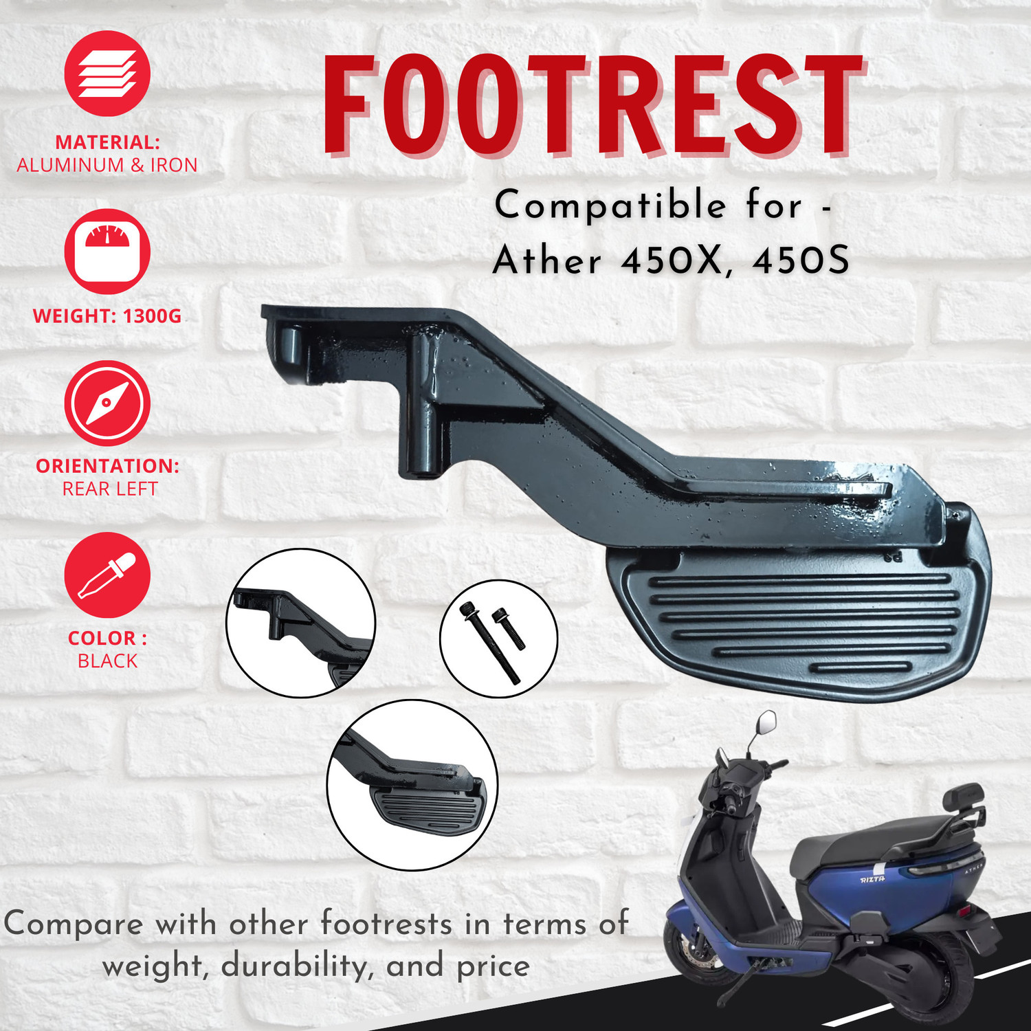 Image of PATHAK Ather 450X,450S Foot Rest Stand Compatible for Ather Rizta (Rear Left) Foot Rest