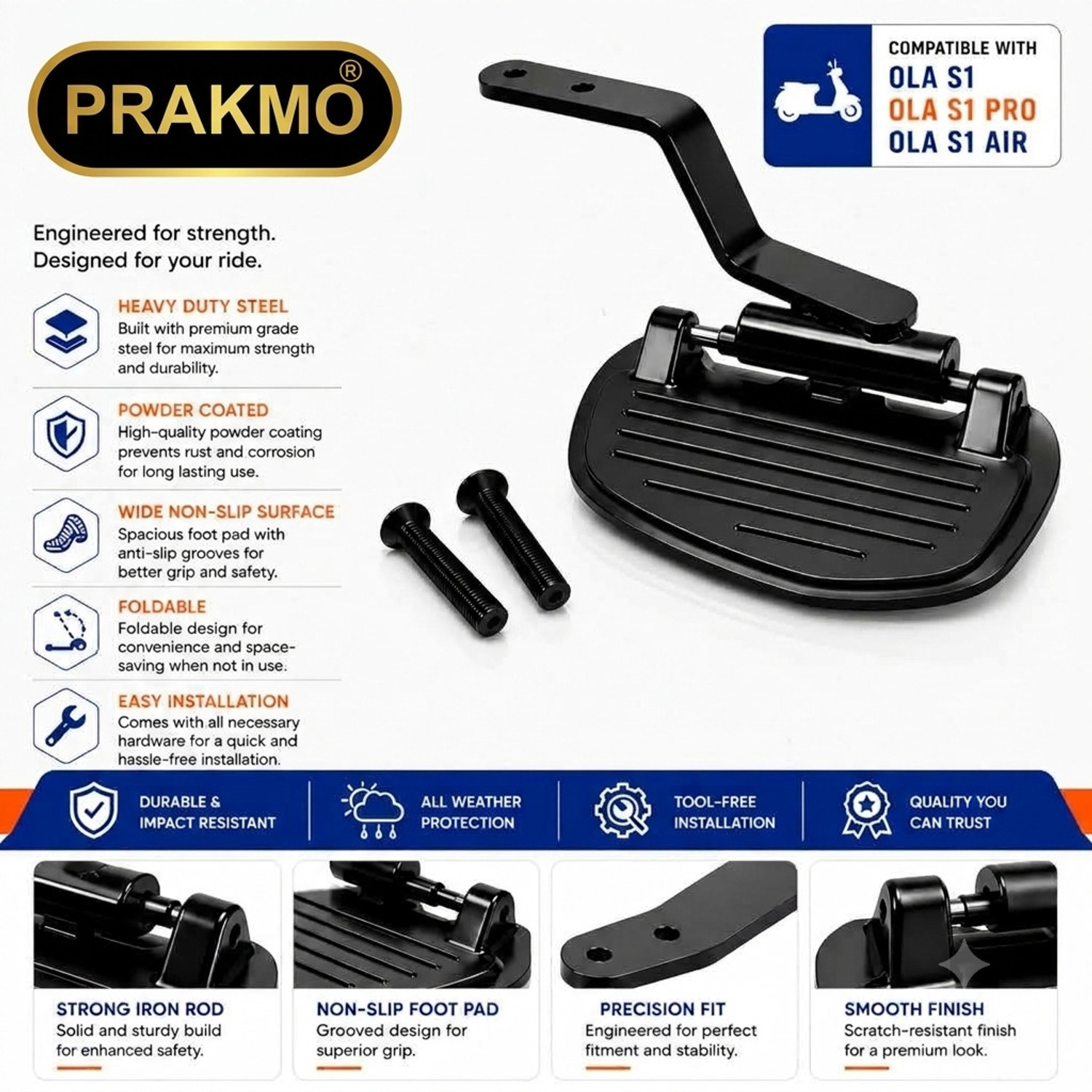 Image of PRAKMO Ola S1X, S1X Plus Gen inch3 Footrest Stand (Rear Left) Made Of Heavy Duty Iron Rod Foot Rest