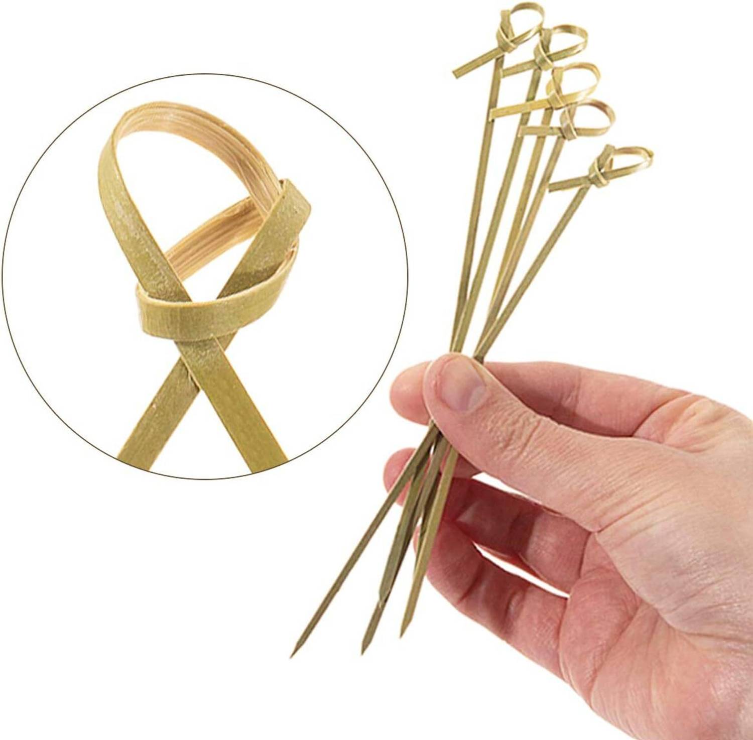 Aakriti Bamboo Knot Skewers, 4 Inch Bamboo Twisted End Cocktail Picks Disposable Bamboo Serving Fork Set