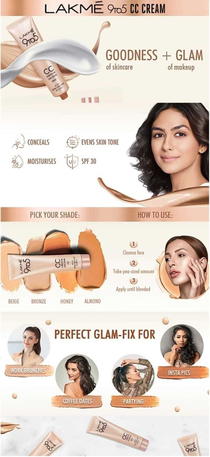Image of Lakme 100% Original Foundation 9 to 5 Complexion Care CC Cream Foundation