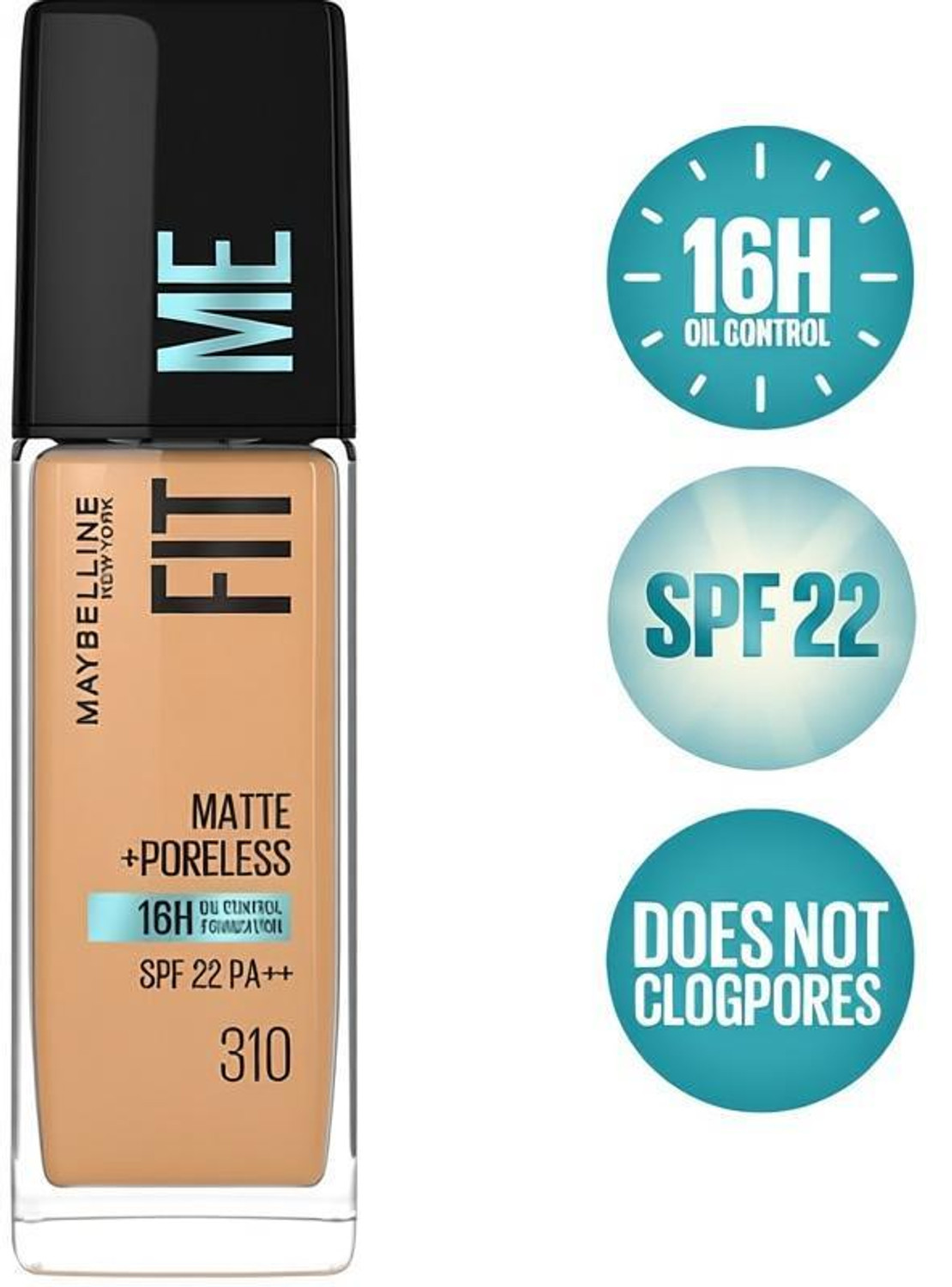 MAYBELLINE NEW YORK Fit Me Matte+Poreless Liquid Foundation (With Pump & SPF 22), 310 Sun Beige Foundation