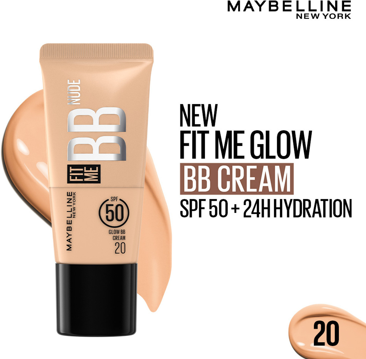 Image of MAYBELLINE NEW YORK Fit Me Glow BB Cream, SPF 50, 24H Hydration, Niacinamide Foundation
