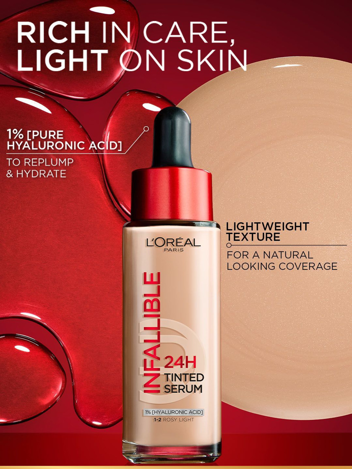 Image of L'Oreal Paris Infallible 24H Tinted Foundation with Hyaluronic Acid - 1-2 ROSY LIGHT Foundation