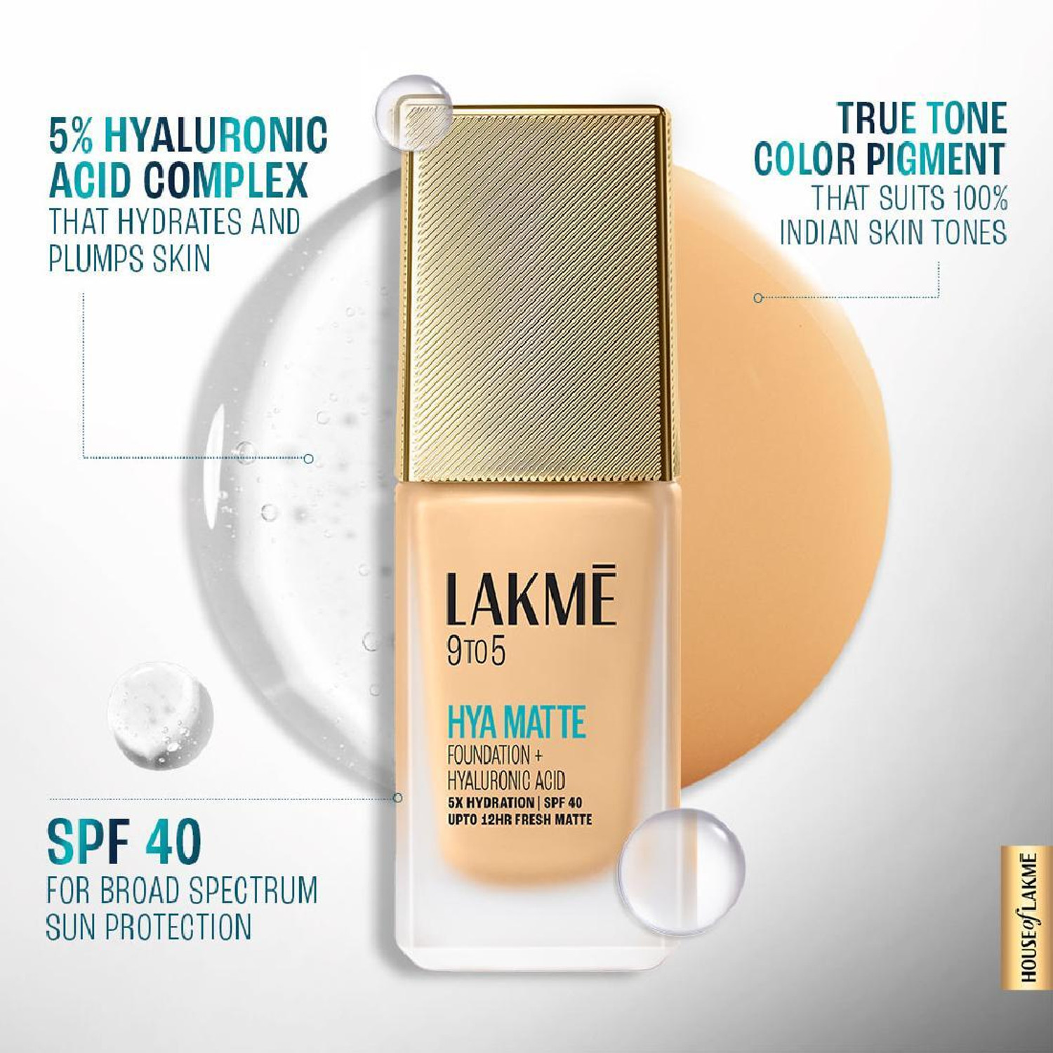 Image of Lakme 9to5 Hya Matte Foundation + Hyaluronic Acid Warm Creme - 25ml Foundation