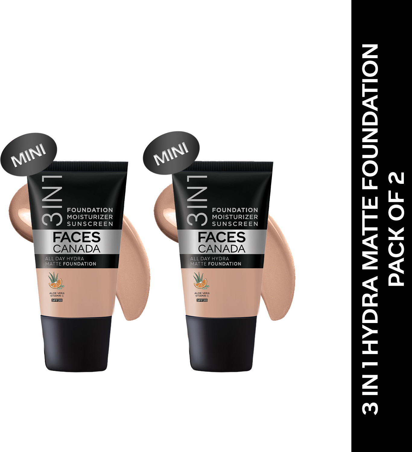 Image of FACES CANADA All Day Hydra Matte (Mini) Pack of 2 (18ml x 2)| 3 in 1 Moisturizer + SPF 30 + Foundation