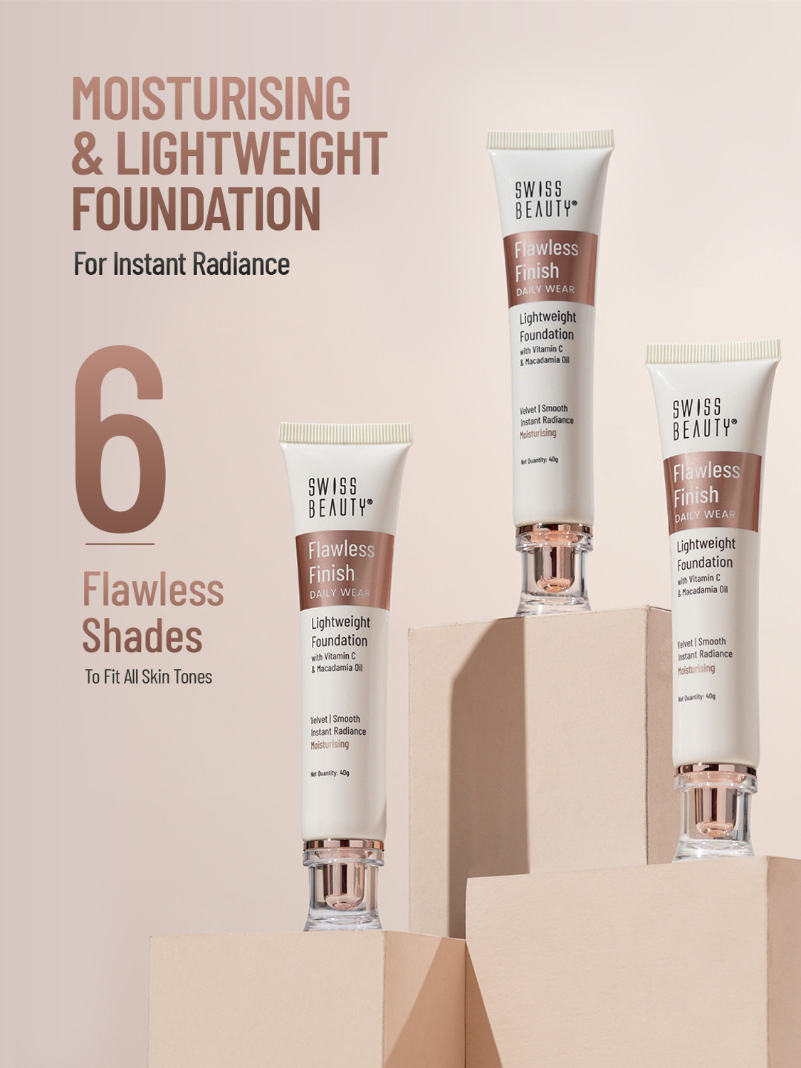 Image of SWISS BEAUTY Flawless Finish Foundation | Medium Coverage Lightweight | Oil Free Radiant Foundation