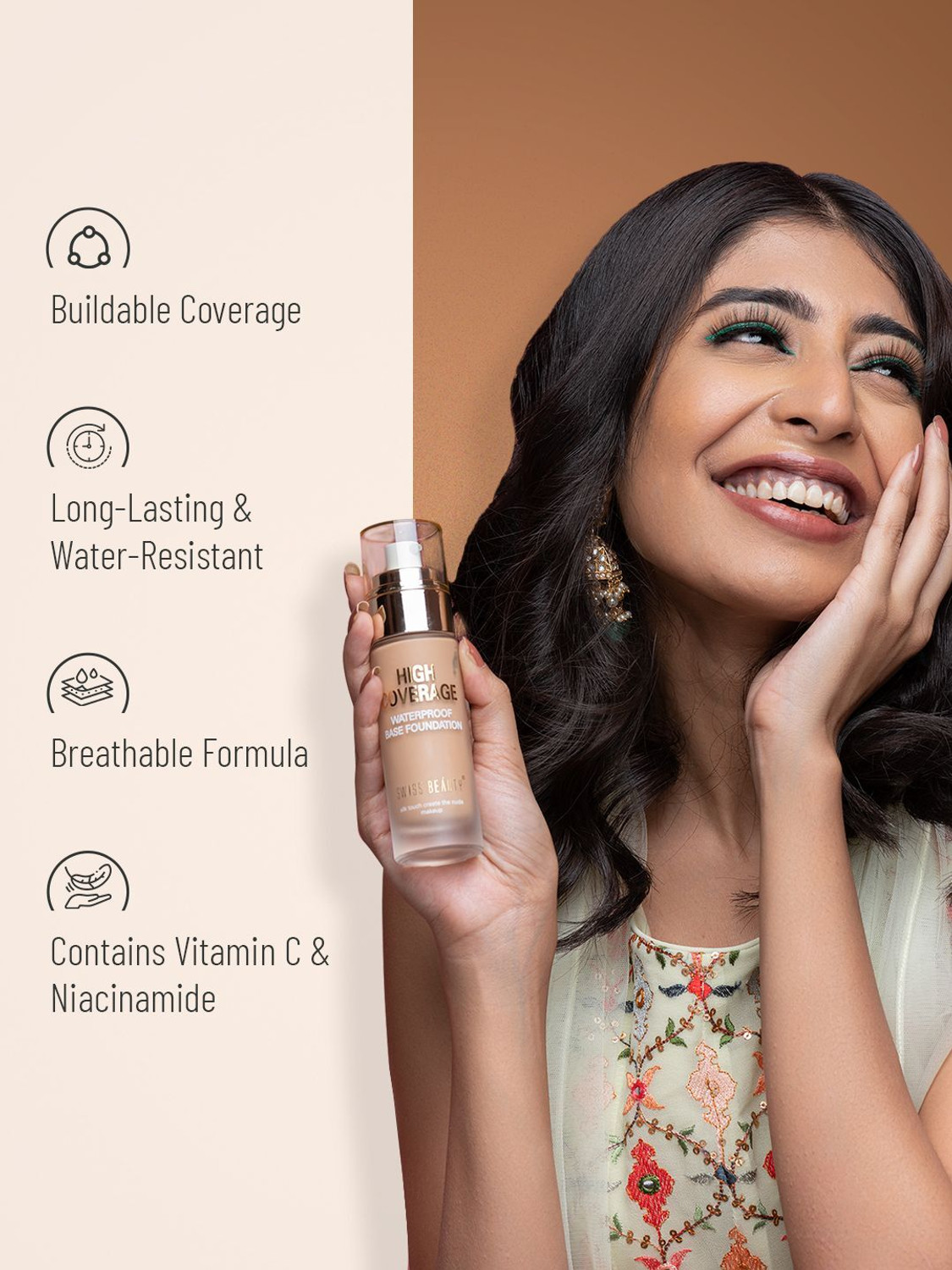 Image of SWISS BEAUTY High Performance Liquid Foundation | Water-Resistant | Dewy | Vit C&Niacinamide Foundation