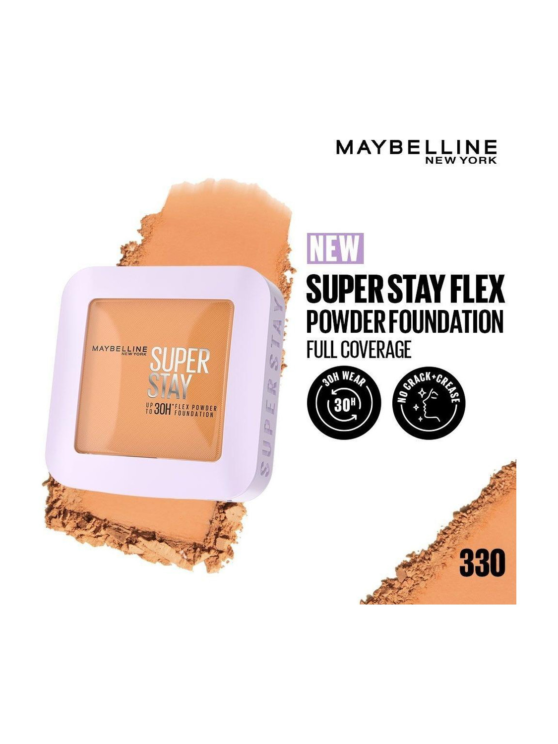 Image of MAYBELLINE NEW YORK Super Stay Flex Powder Compact, 330, 30H Full Cover, for Oily Skin Foundation
