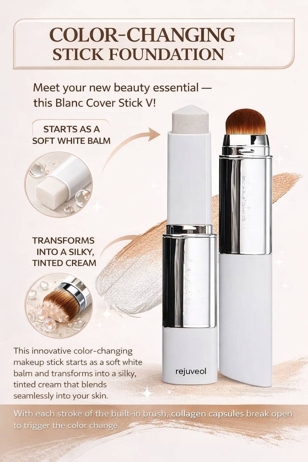 REJUVEOL 201 Light Blanc Cover Cream Stick Foundation - Image 3