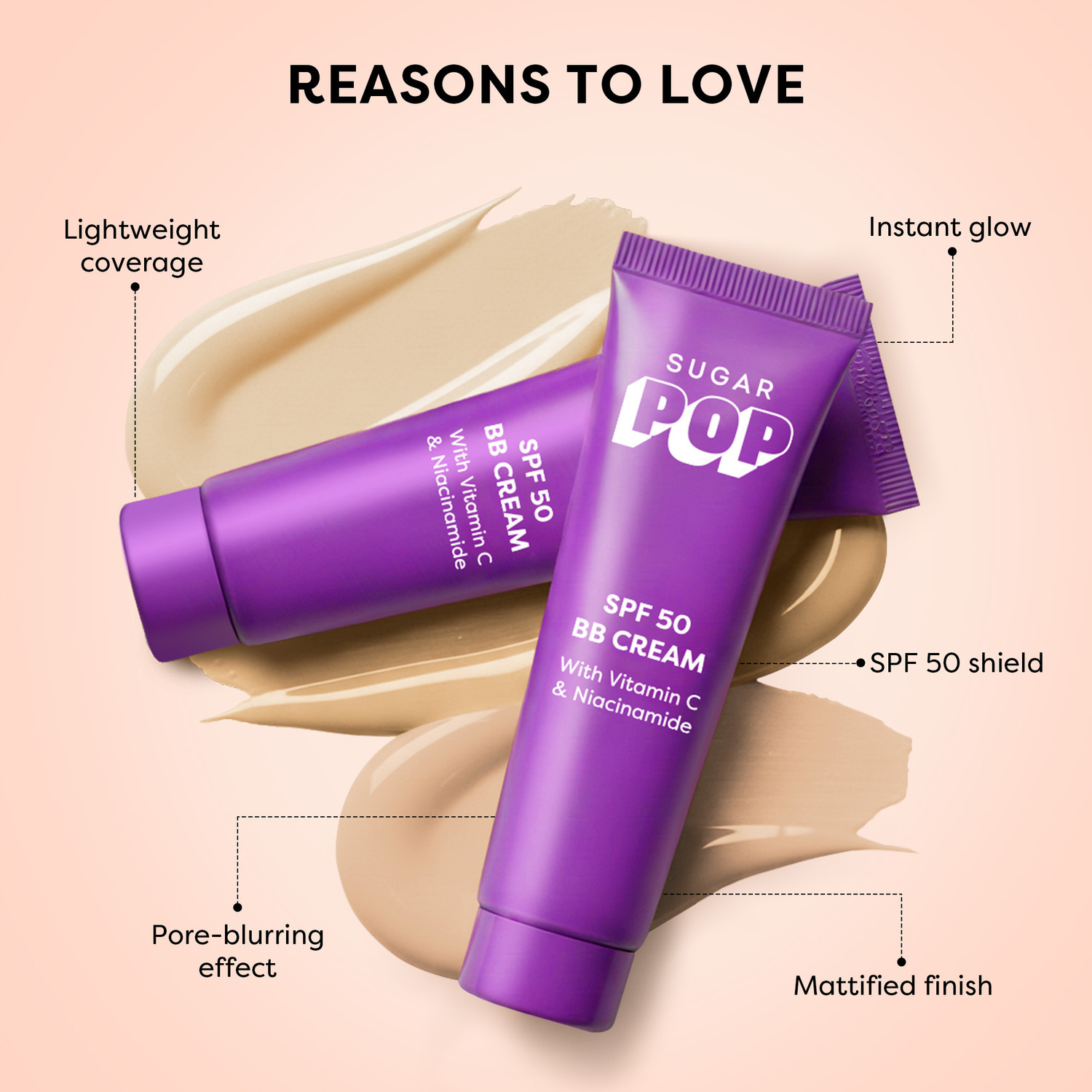 Image of SUGAR POP SPF 50 BB Cream with Vitamin C & Niacinamide 30gm Foundation (01 Sand, 30 g)