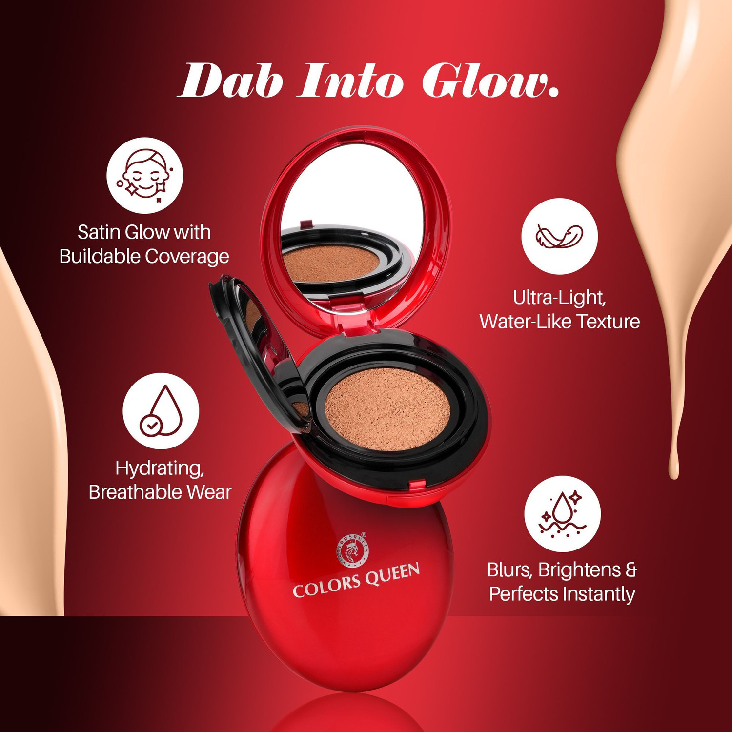 Image of COLORS QUEEN Mask Fit Red Cushion Foundation, 72Hrs Long Lasting, Satin Finish, Full Coverage Foundation