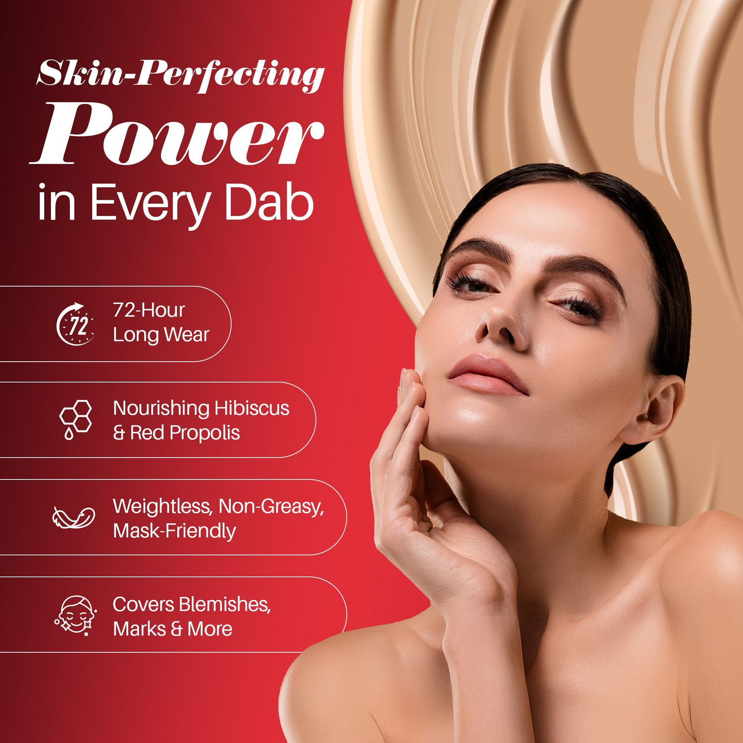 Image of COLORS QUEEN Mask Fit Red Cushion Foundation, 72Hrs Long Lasting, Satin Finish, Full Coverage Foundation