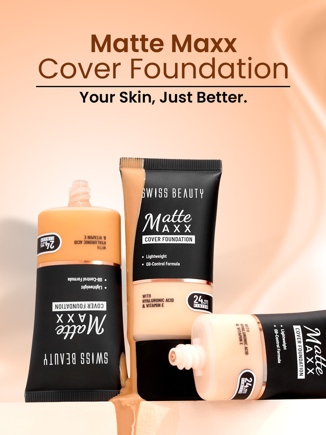 Image of SWISS BEAUTY Matte Maxx Cover Foundation24- Hours Oil Control with Hyaluronic Acid Foundation