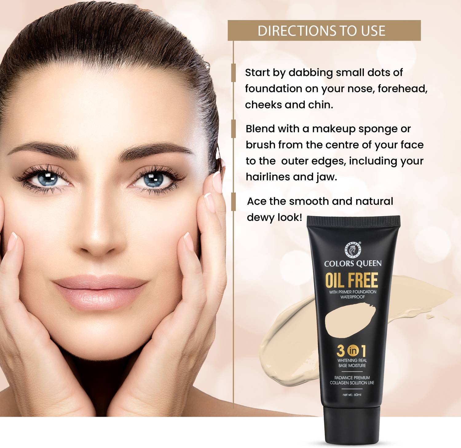 Colors Queen 3 in 1 Oil Free Foundation - Image 4