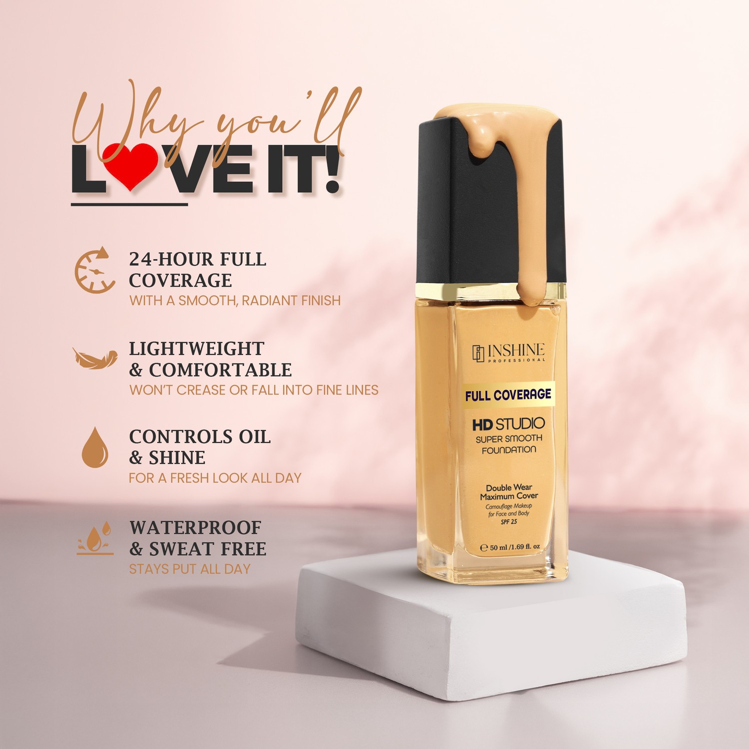 Image of INSHINE Full Coverage Foundation - Lightweight & Waterproof ,24-Hr stay Foundation