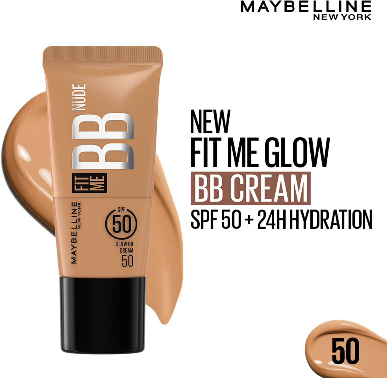Image of MAYBELLINE NEW YORK Fit Me Glow BB Cream, SPF 50, 24H Hydration, Niacinamide Foundation