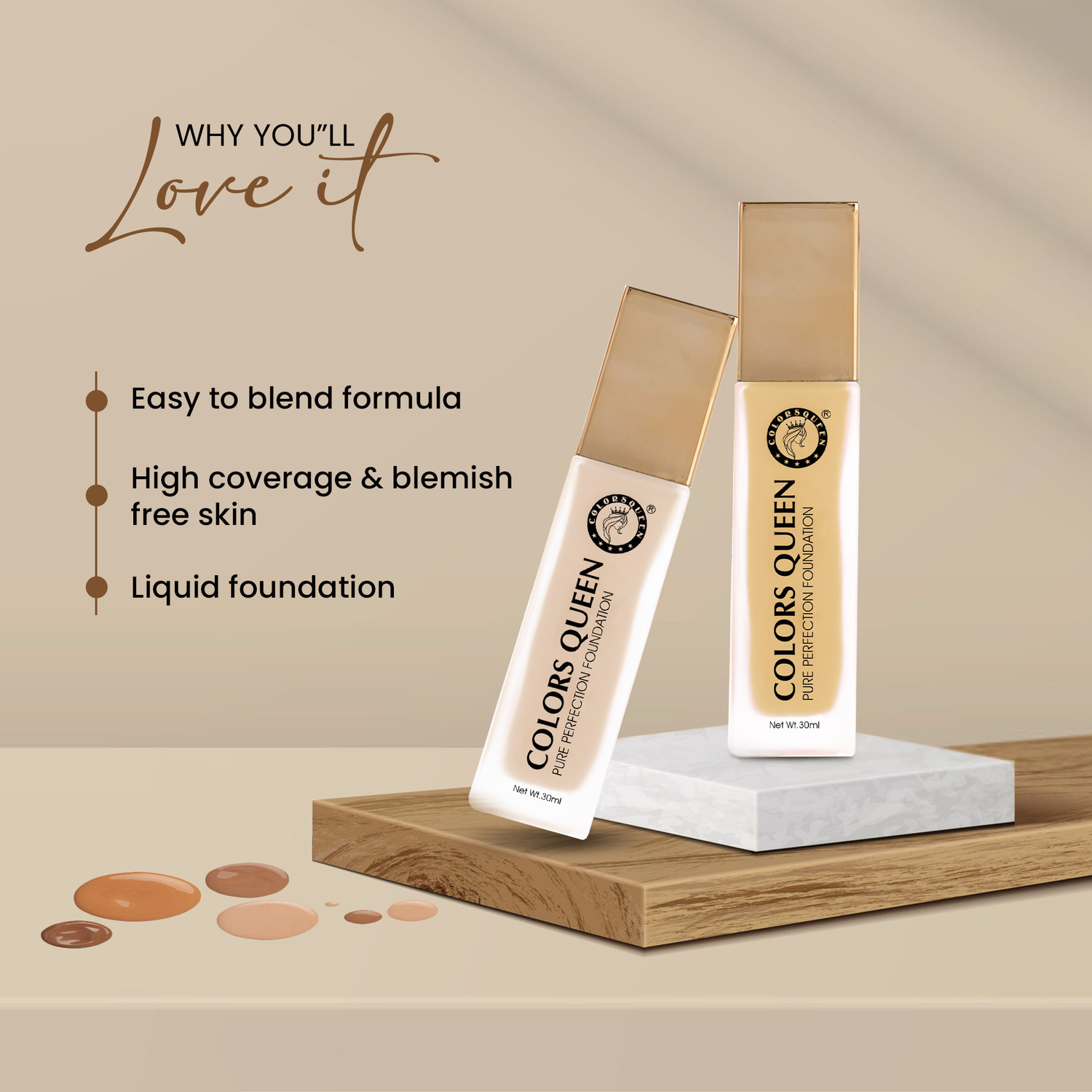 Image of COLORS QUEEN Pure Perfection Oil Free & Long Lasting Liquid Foundation with Jojoba Seed Oil Foundation