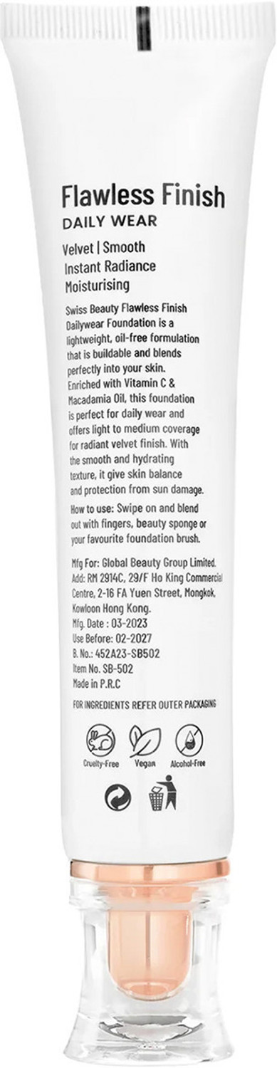 Image of SWISS BEAUTY Flawless Finish Foundation | Medium Coverage Lightweight | Oil Free Radiant Foundation