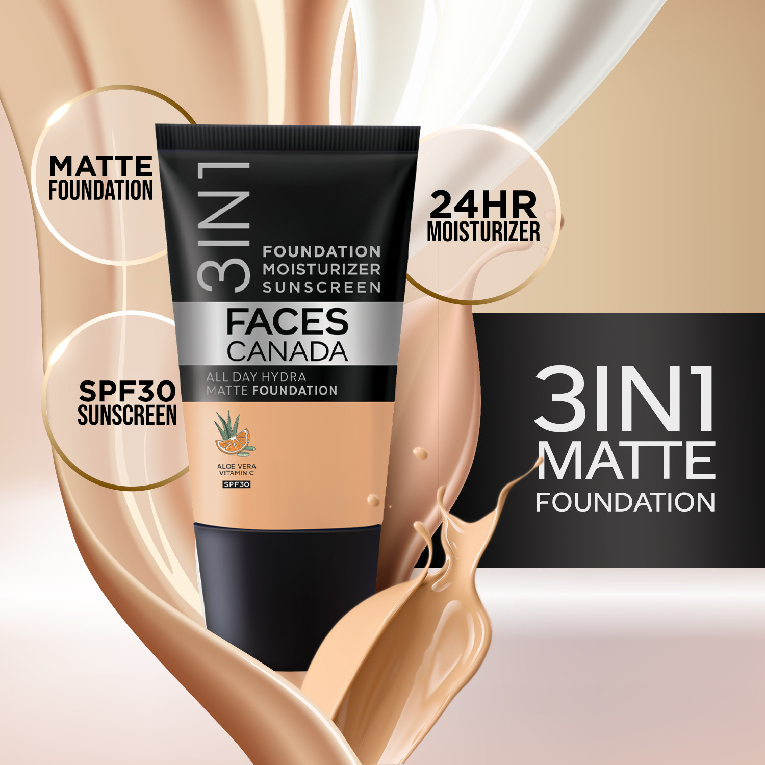 Image of FACES CANADA Strobe Cream (18ml) + Hydra Matte Foundation (18ml) + Makeup Fixer (50ml)| Glowy Primer - 86 ml