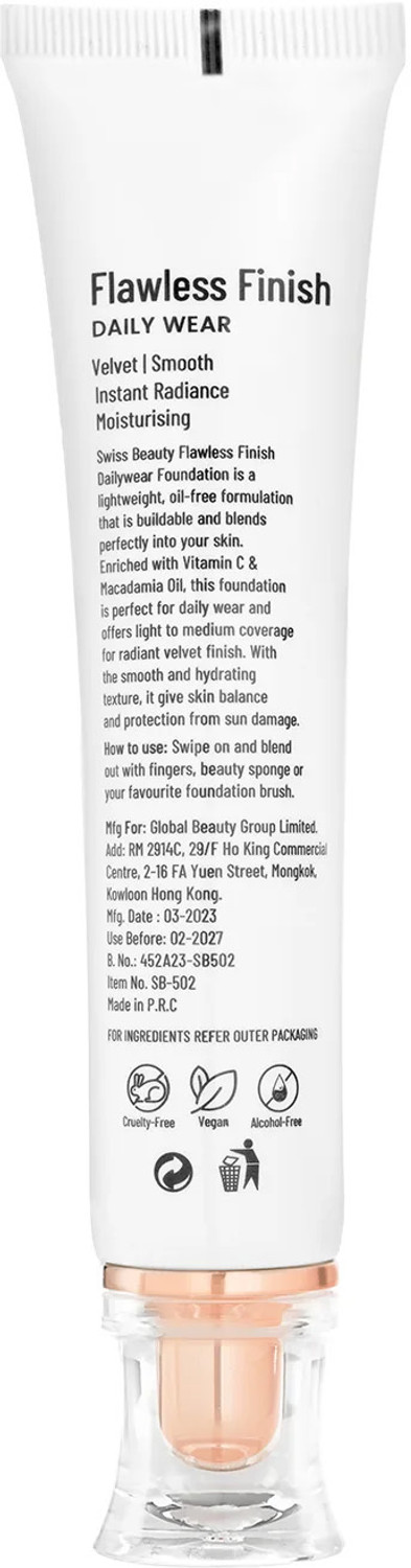 Image of SWISS BEAUTY Flawless Finish Foundation | Medium Coverage Lightweight | Oil Free Radiant Foundation