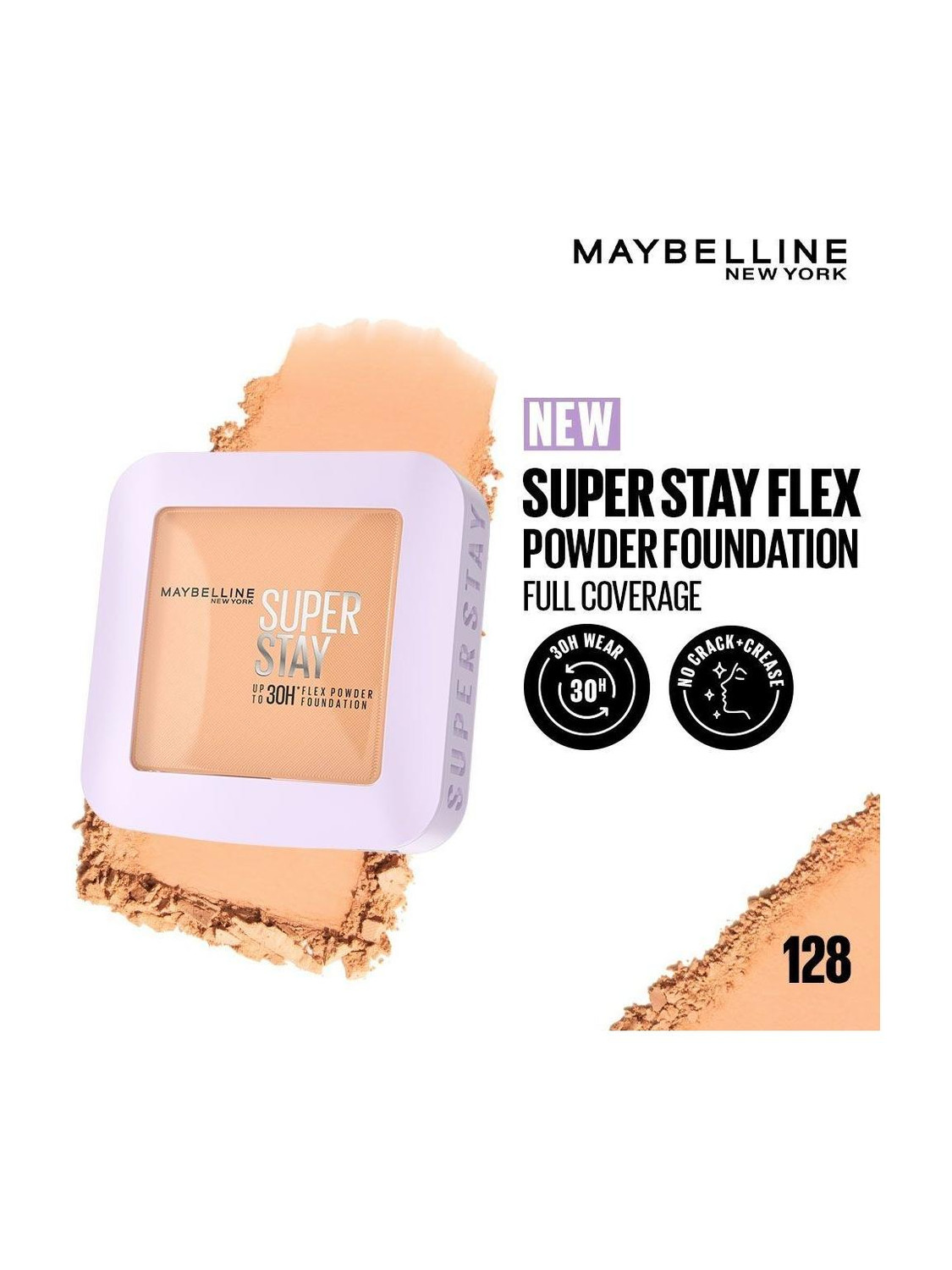 Image of MAYBELLINE NEW YORK Super Stay Flex Powder Compact, 128, 30H Full Cover, for Oily Skin Foundation