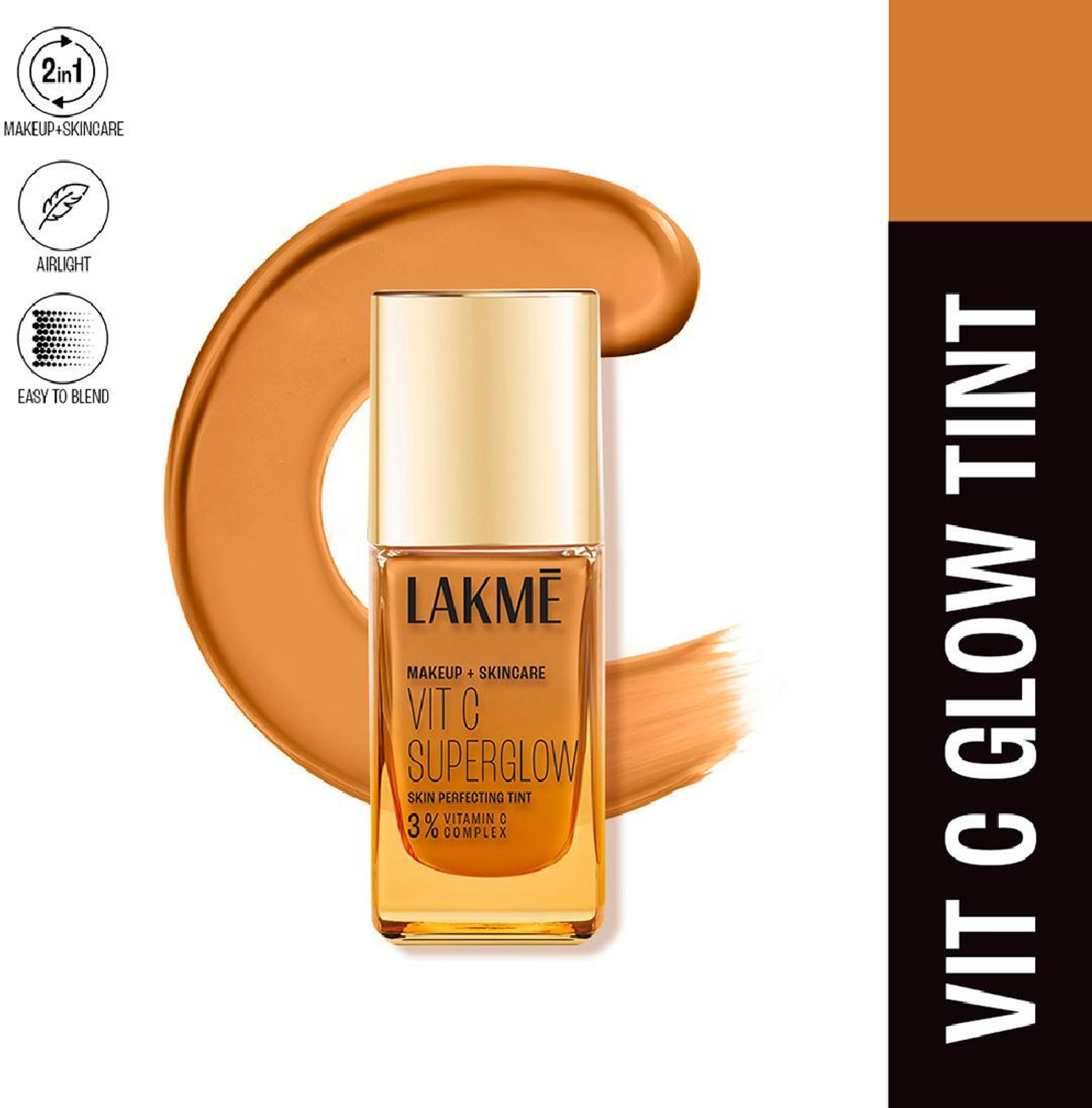 Image of Lakme Makeup+Skincare VitC Superglow Skin Perfecting Tint Cool Cinnamon C300 Foundation