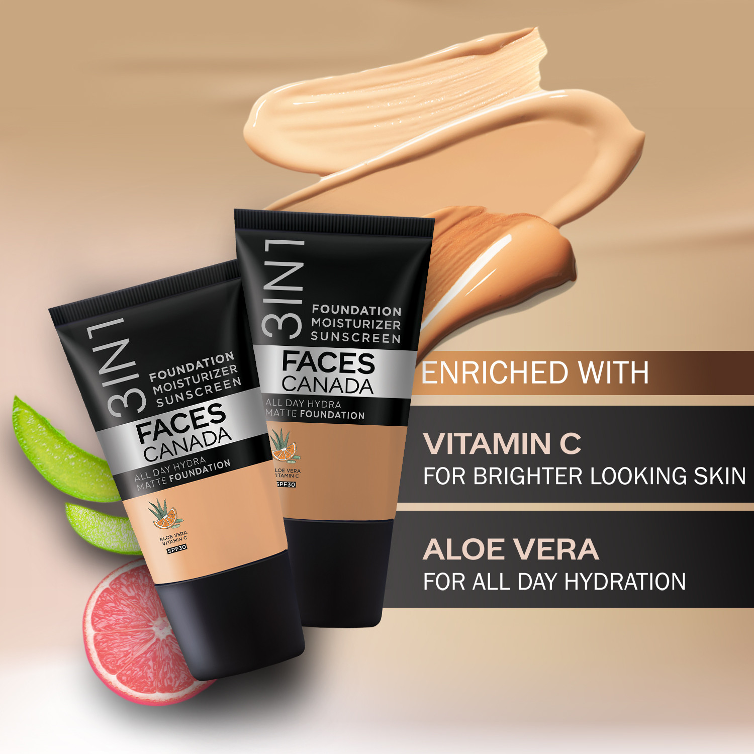 Image of FACES CANADA All Day Hydra Matte (Mini) Pack of 2 (18ml x 2)| 3 in 1 Moisturizer + SPF 30 + Foundation