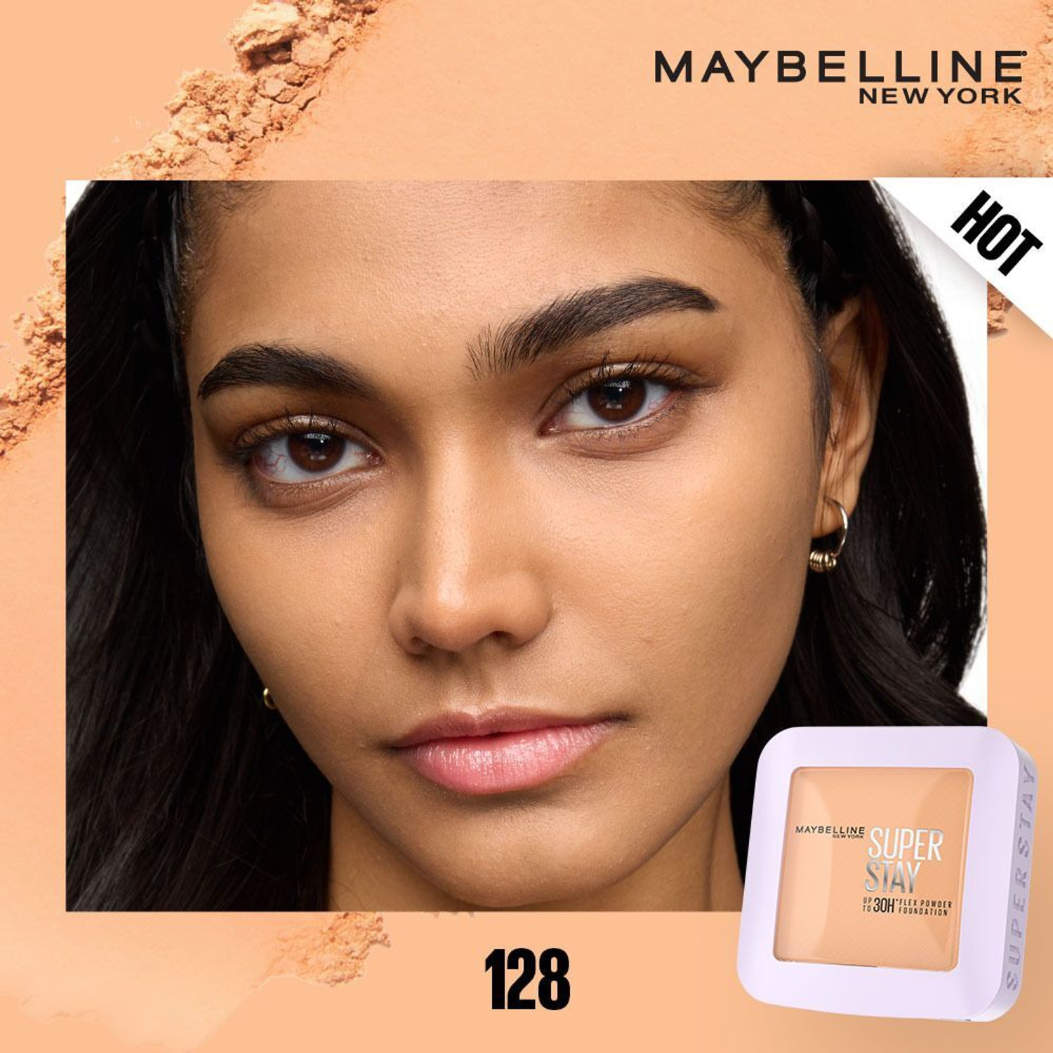 Image of MAYBELLINE NEW YORK Super Stay Flex Powder Compact, 128, 30H Full Cover, for Oily Skin Foundation