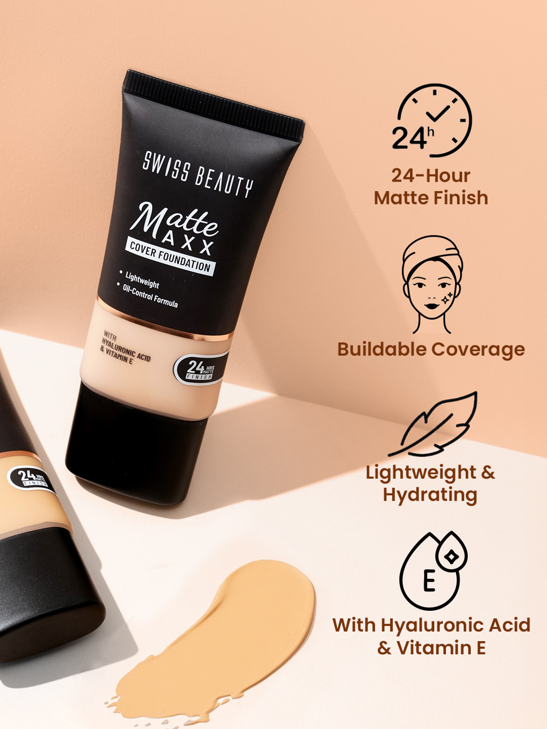 Image of SWISS BEAUTY Matte Maxx Cover Foundation24- Hours Oil Control with Hyaluronic Acid Foundation