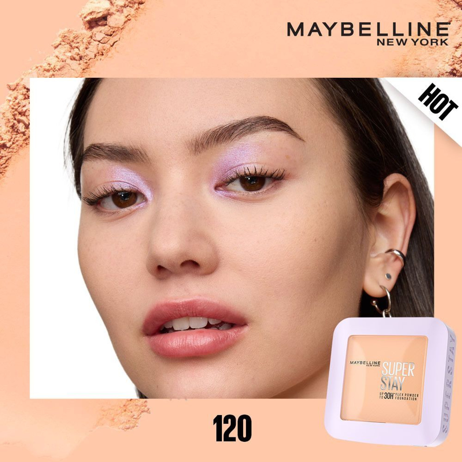 Image of MAYBELLINE NEW YORK Super Stay Flex Powder Compact, 120, 30H Full Cover, for Oily Skin Foundation