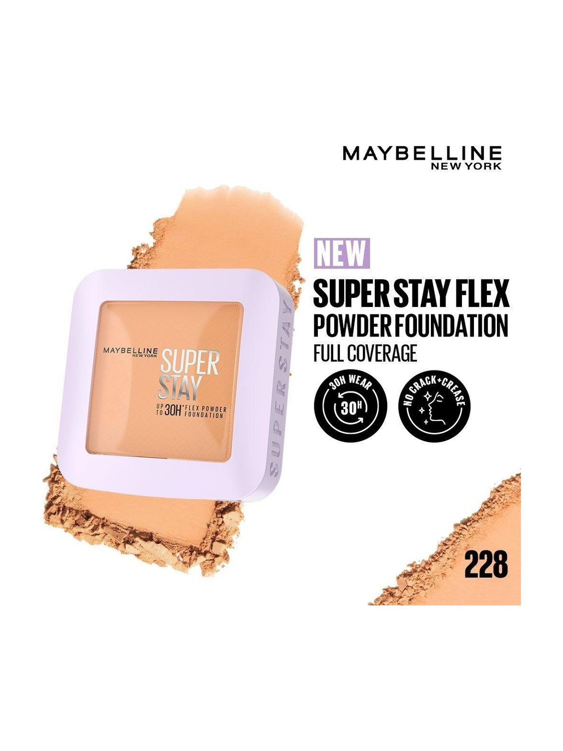 Image of MAYBELLINE NEW YORK Super Stay Flex Powder Compact, 228, 30H Full Cover, for Oily Skin Foundation