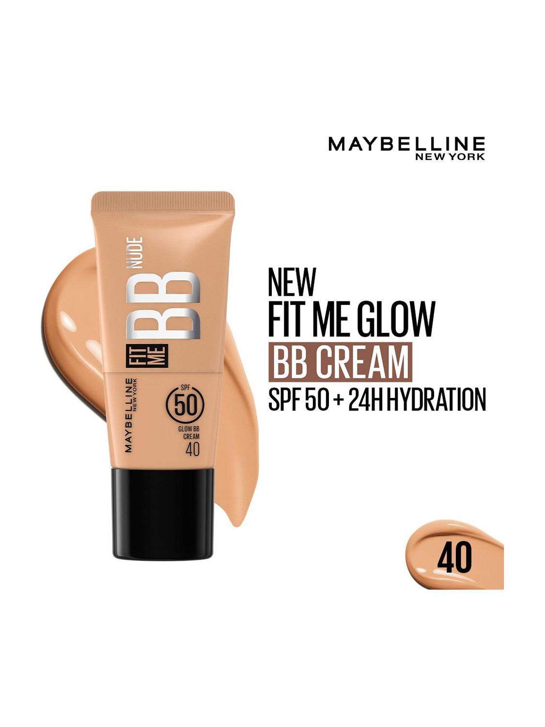 Image of MAYBELLINE NEW YORK Fit Me Glow BB Cream, SPF 50, 24H Hydration, Niacinamide Foundation