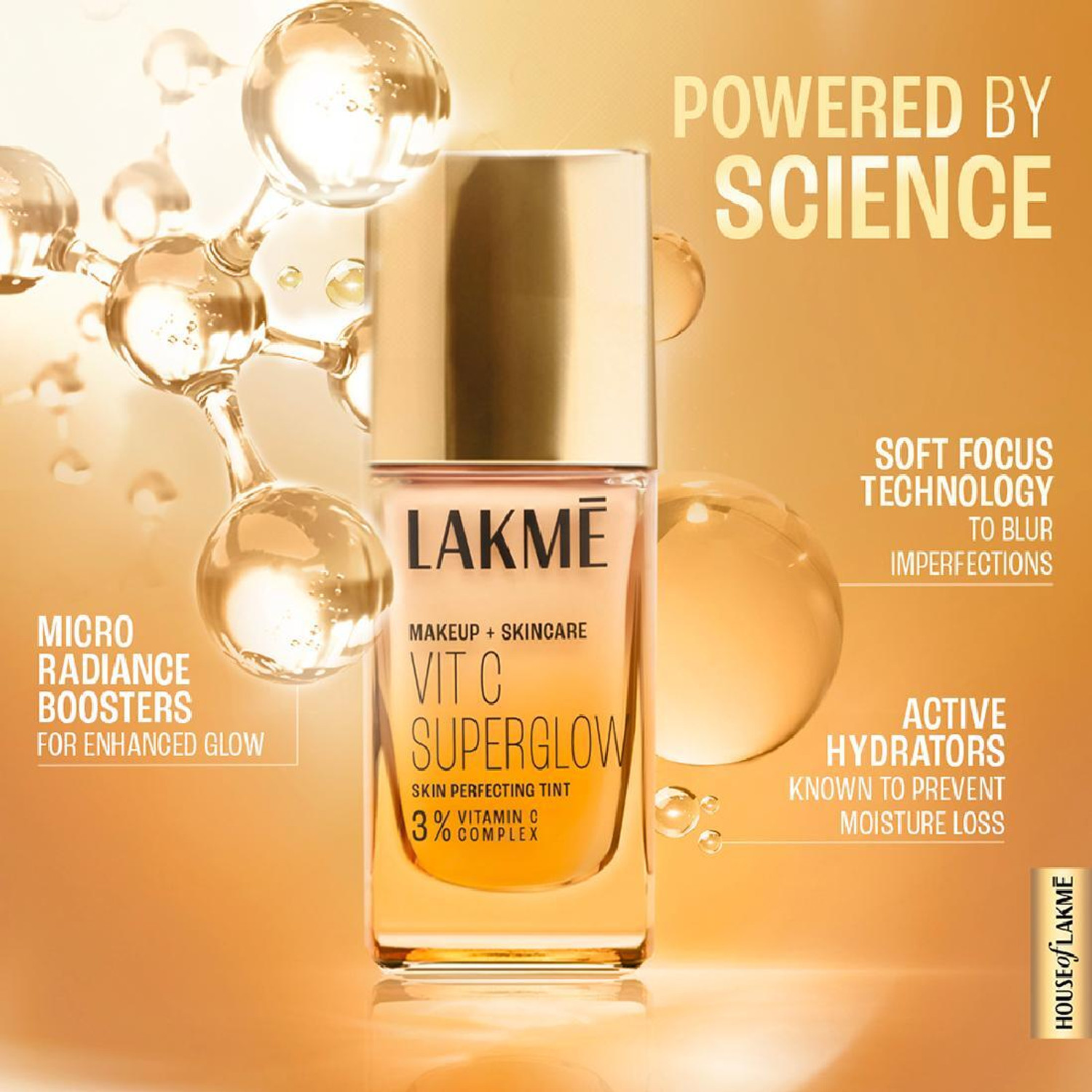 Image of Lakme Makeup+Skincare VitC Superglow Skin Perfecting Tint Cool Cinnamon C300 Foundation