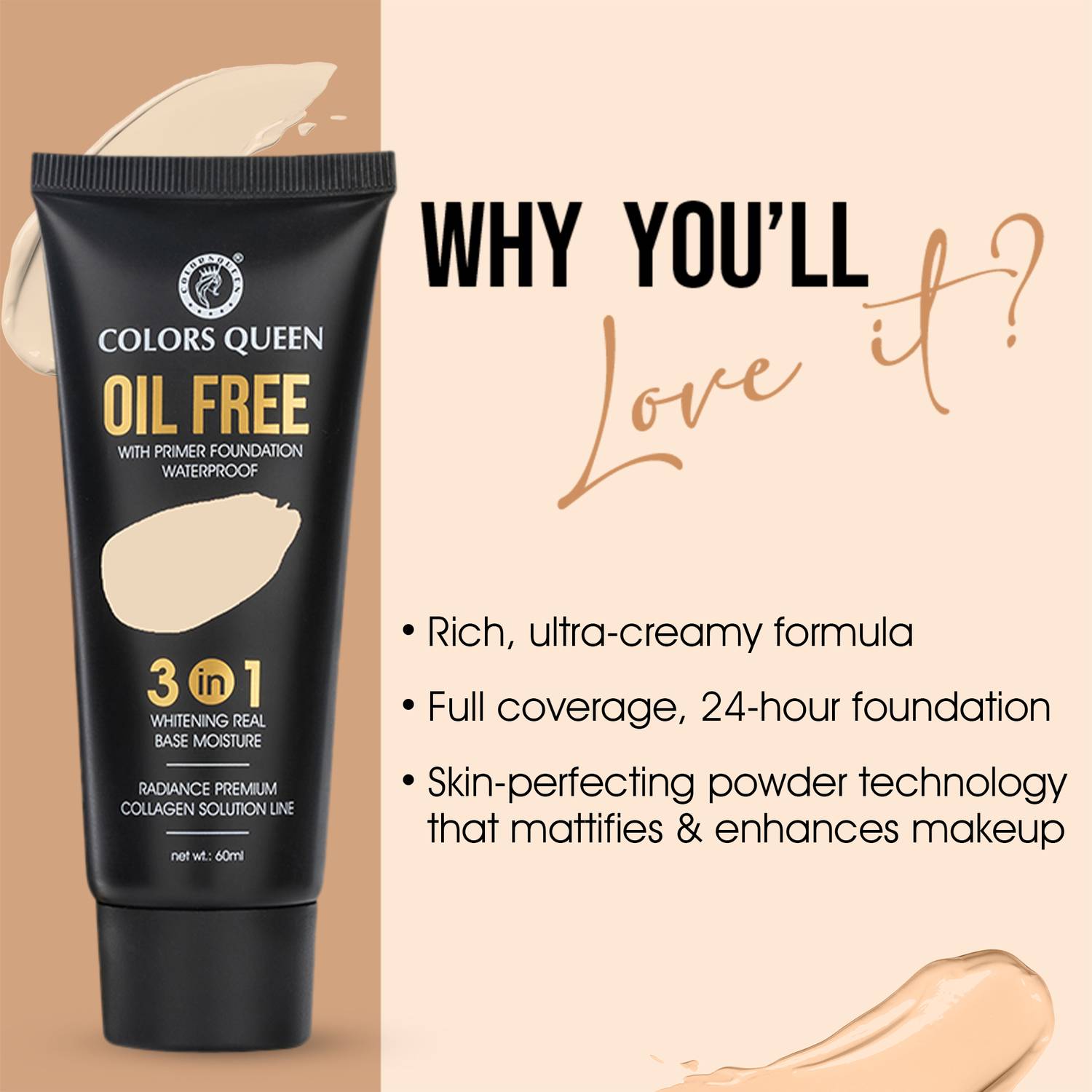 Colors Queen 3 in 1 Oil Free Foundation - Image 3