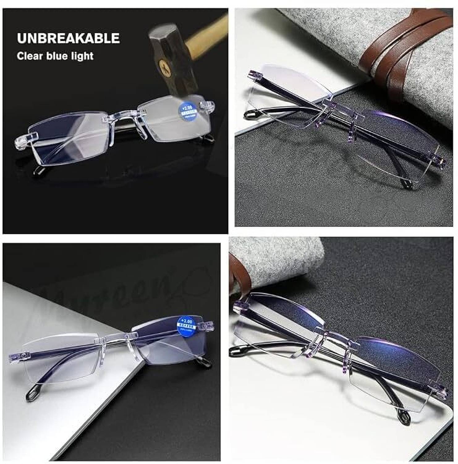 Elyvo Rimless Rectangle Reading Glasses +1.00 Blue - Image 4