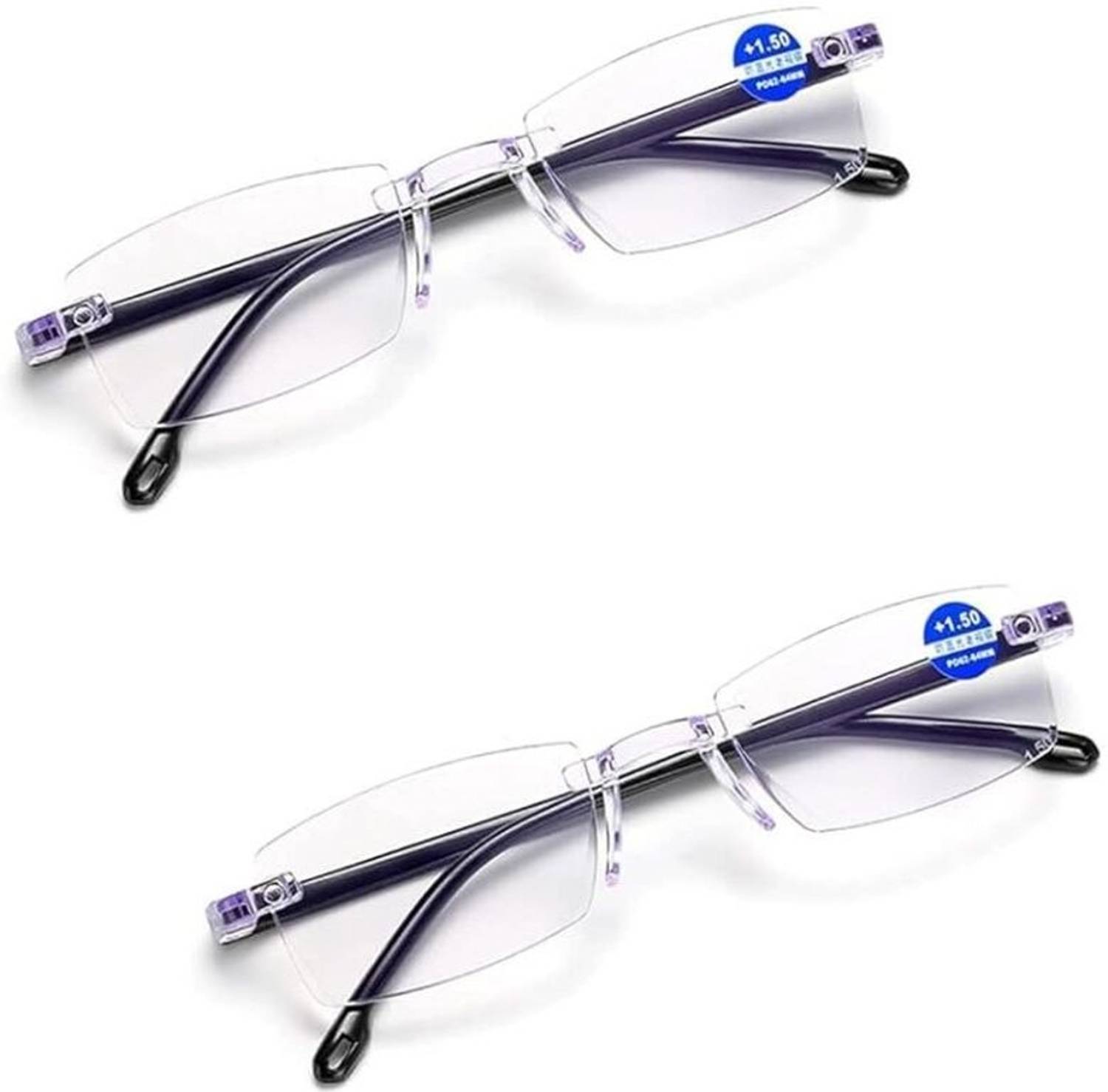 Elyvo Rimless Rectangle Reading Glasses +1.00 Blue