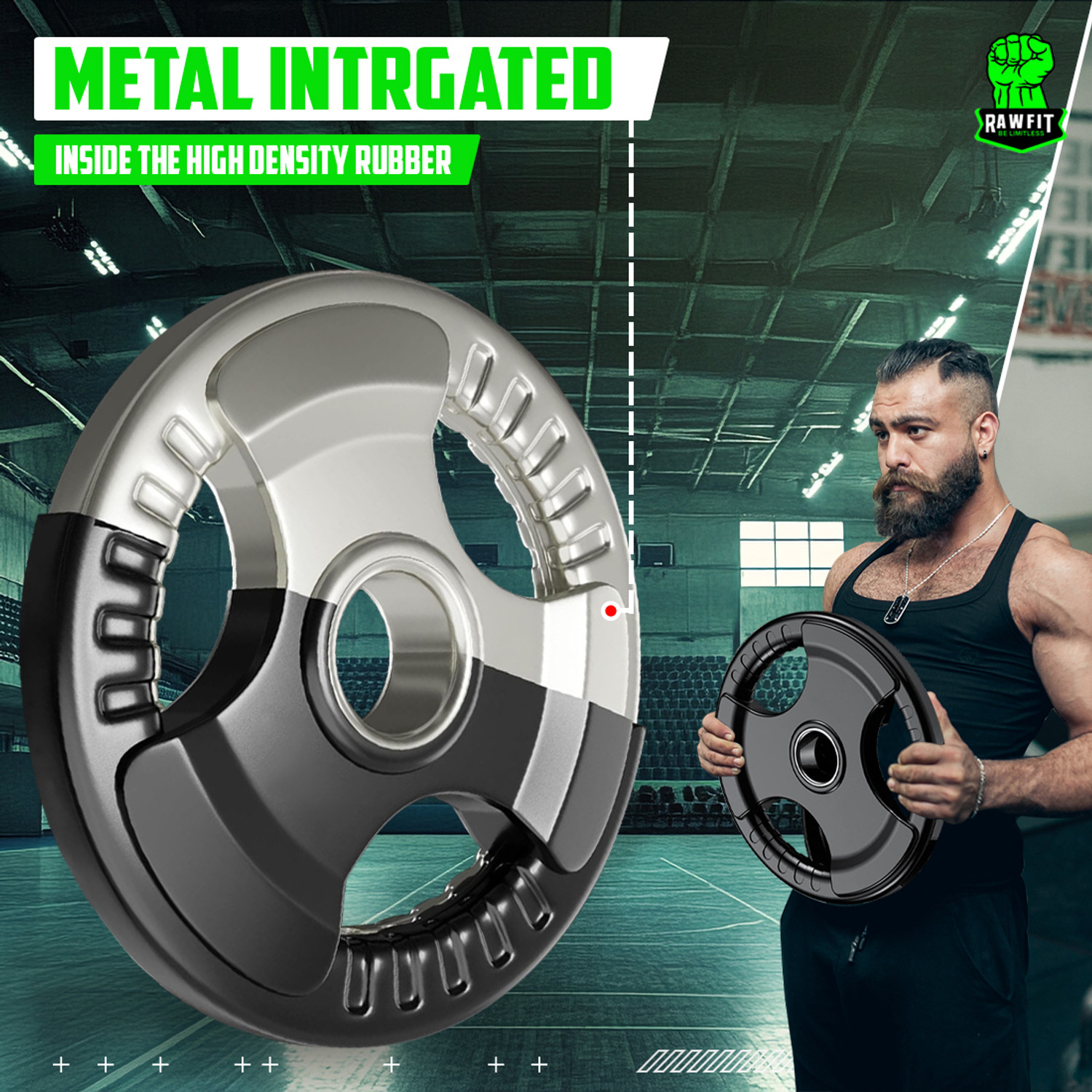Image of RAWFIT Finger Weight Plates - 15Kgx2 Rubber Coated for Home Gym, Dumbbells, Exercise Black Weight Plate