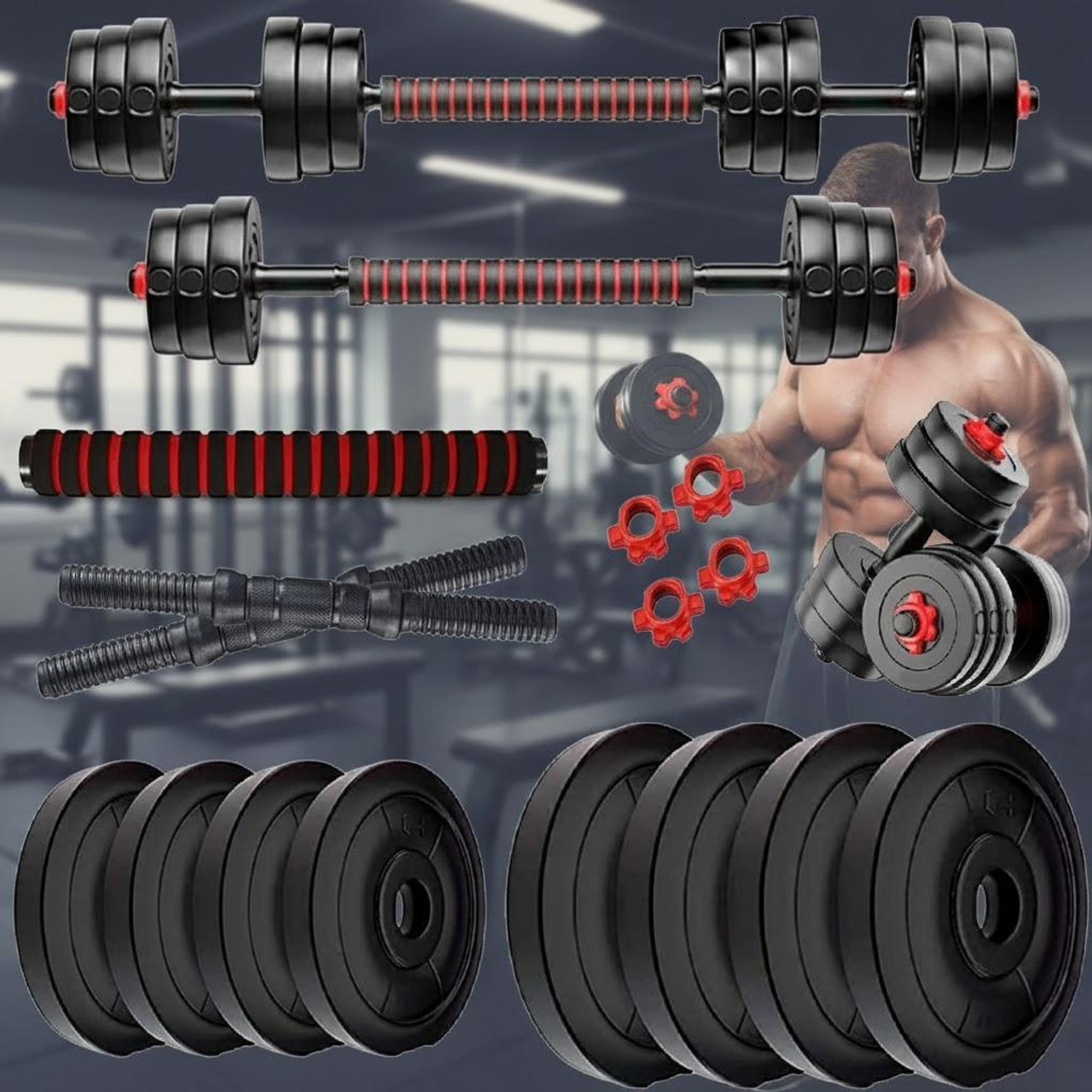 Image of BELLATRIX X 20KG (2KG X 4+3KG X 4) Dumbbell Set,Connector Rod, Combo Adjustable Fitness Accessory Kit Kit