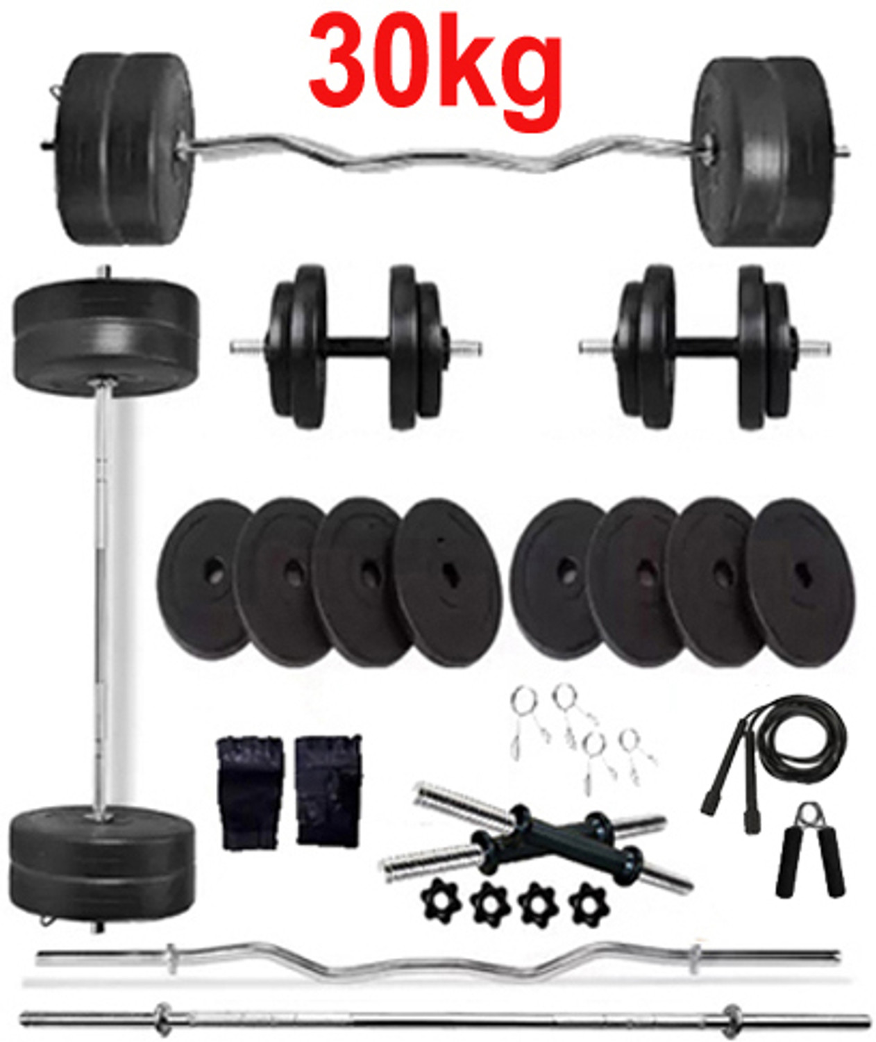 Image of COGNANT 32 kg FITNESS 30kg PVC Dumbbell Set + FITNESS ACCESSORIES - BEST HOME EXERCISE SET Home Gym Combo
