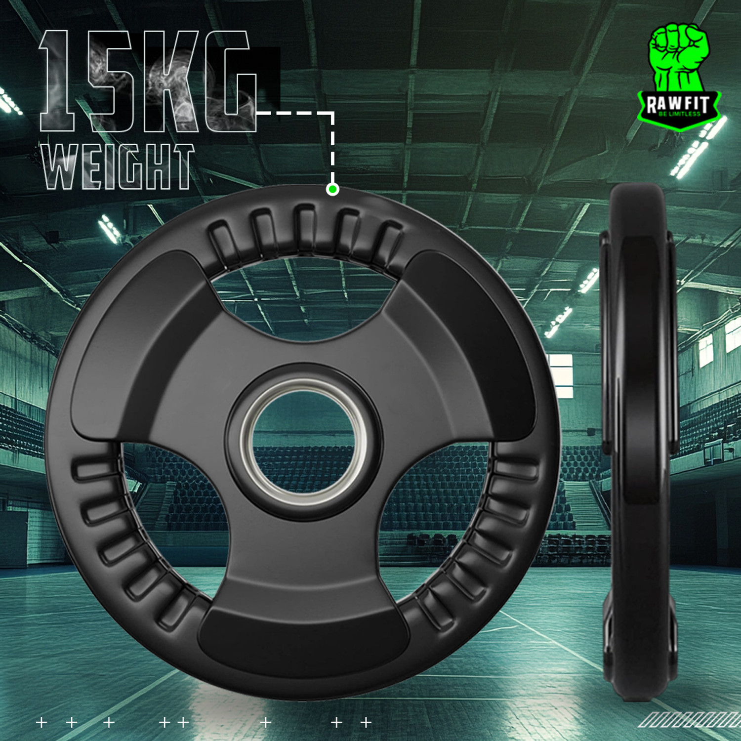 Image of RAWFIT Finger Weight Plates - 15Kgx2 Rubber Coated for Home Gym, Dumbbells, Exercise Black Weight Plate