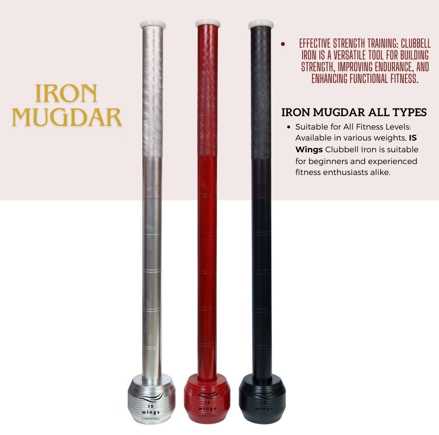 Image of ISWings Iron Mugdar (RED /Black /Silver) (Karla Katai /Clubbell /Meel) Black Indian Clubs