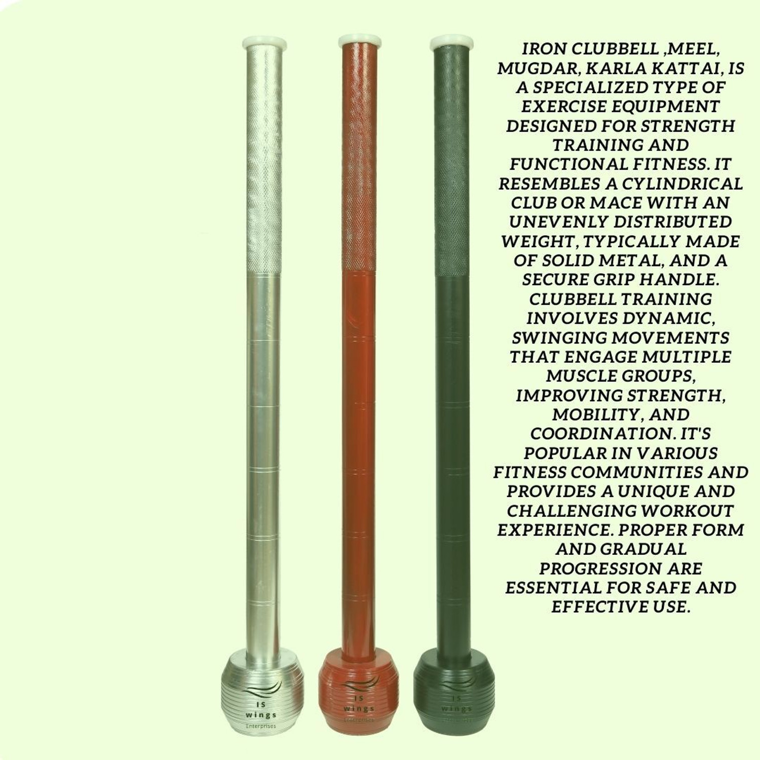 Image of ISWings Iron Mugdar (RED /Black /Silver) (Karla Katai /Clubbell /Meel) Black Indian Clubs