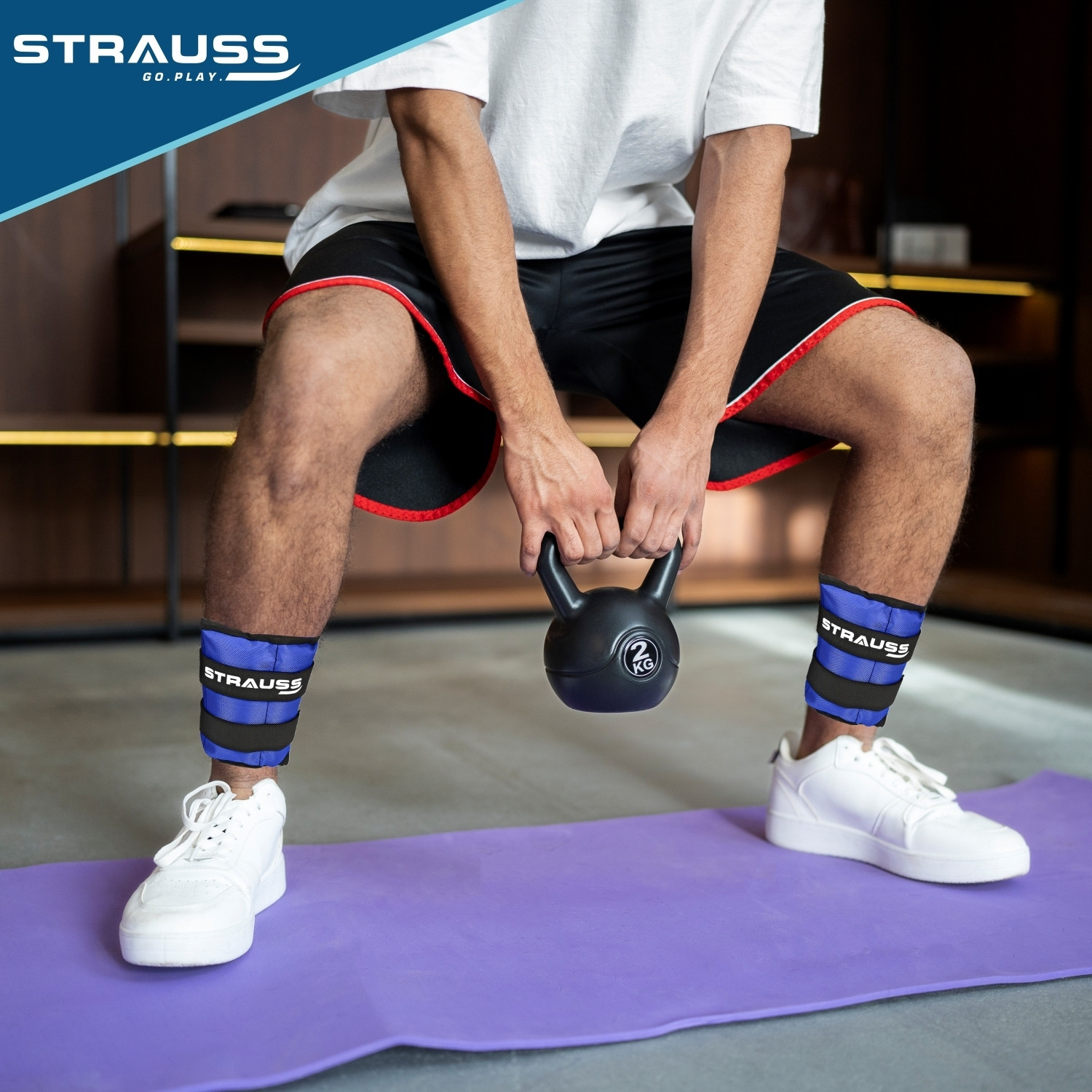 Image of Strauss (2 Kg x 2) Ankle Weight | Wrist & Leg Weights Cuff, 2Kg Each, Pair Blue Ankle & Wrist Weight