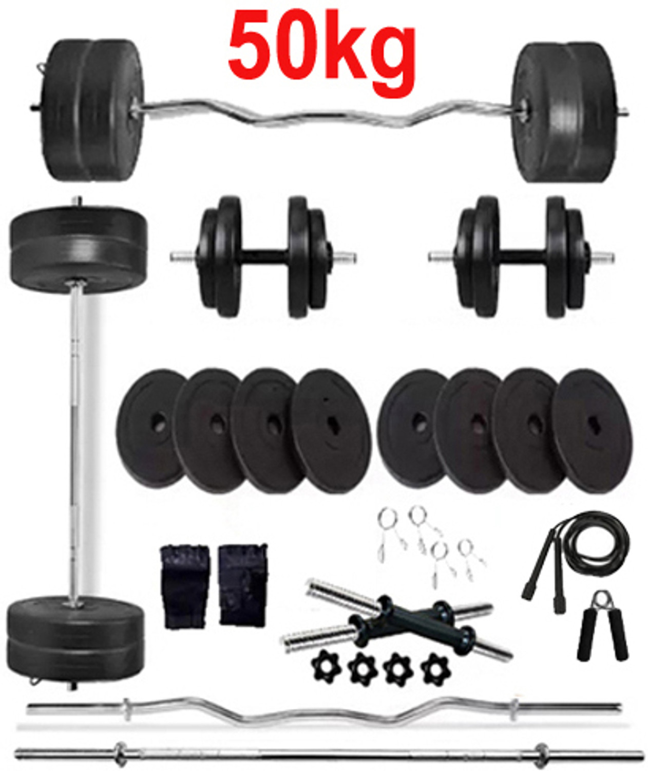Image of COGNANT 50 kg FITNESS 50kg PVC Dumbbell Set + FITNESS ACCESSORIES - BEST HOME EXERCISE SET Home Gym Combo