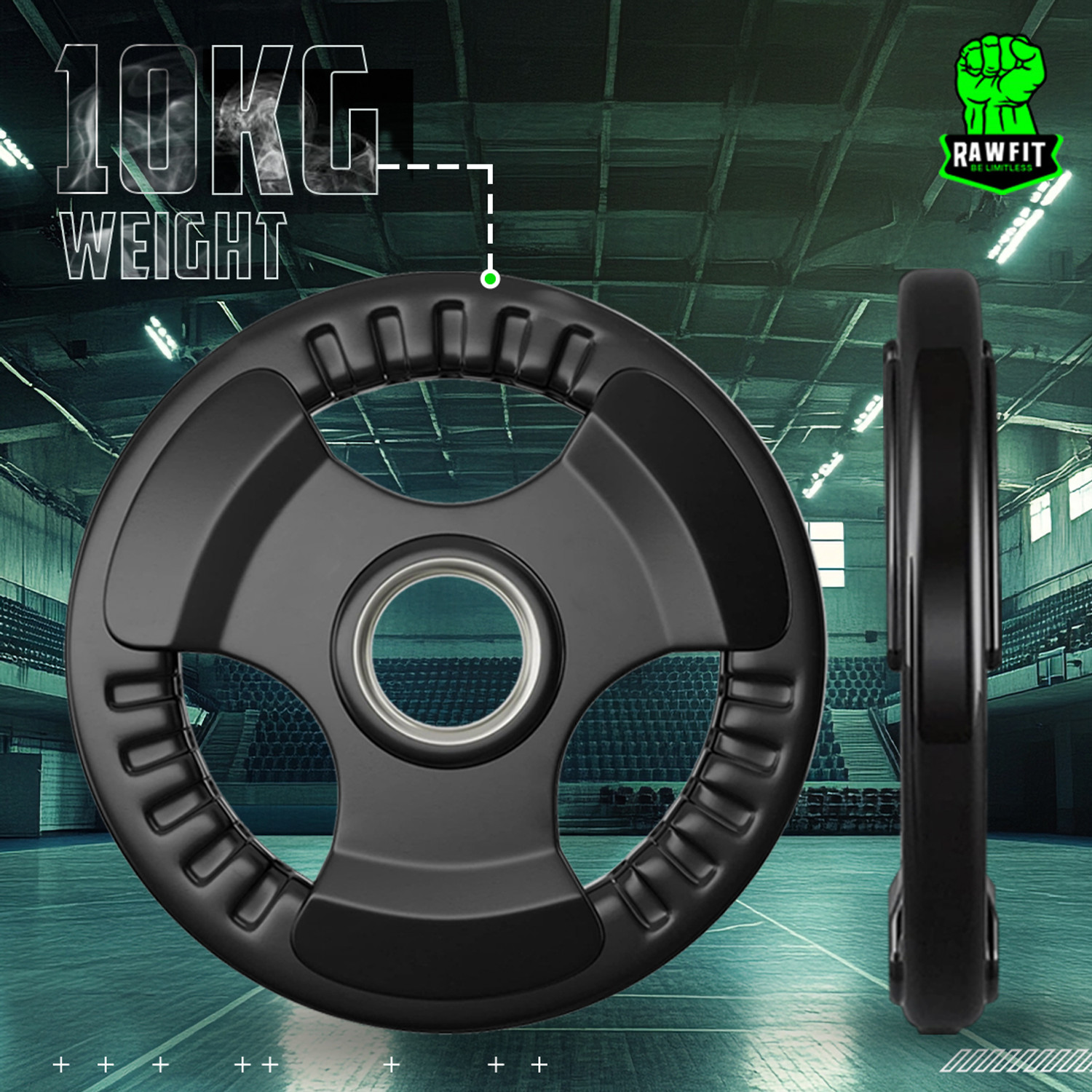 Image of RAWFIT Finger Weight Plates - 10Kgx2 Rubber Coated for Home Gym, Dumbbells, Exercise Black Weight Plate