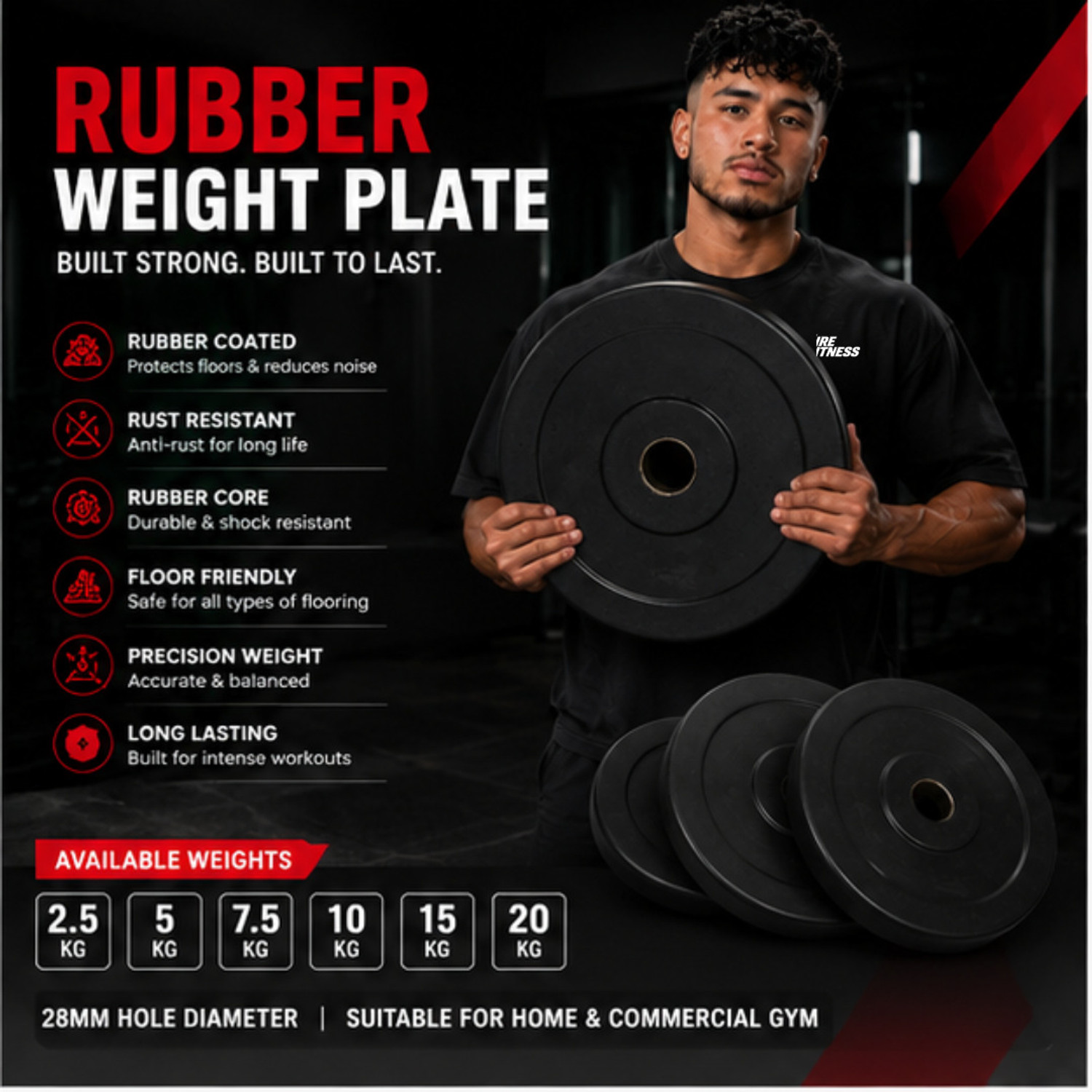 Image of FIRE FITNESS Rubber Gym Plate for Strength Training | Gym Set for Home Black Weight Plate (6 kg)
