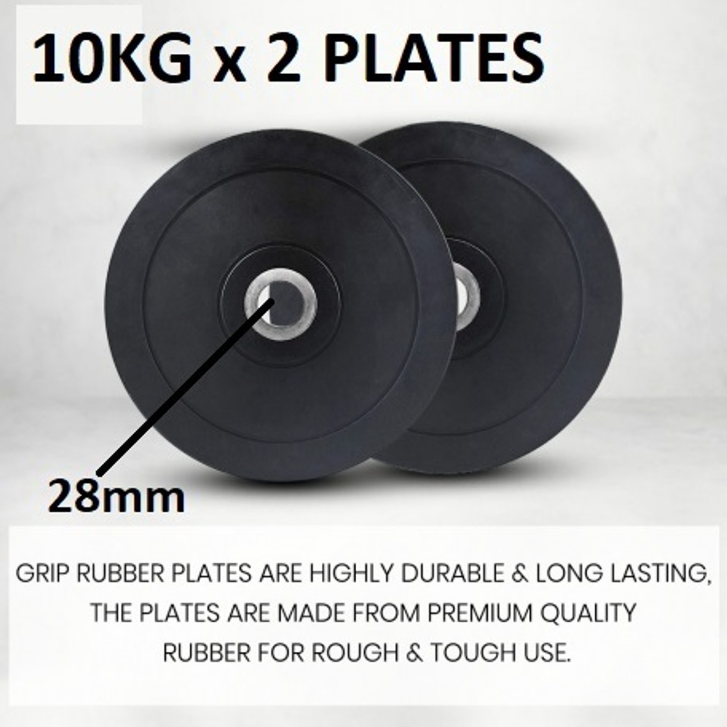 YMD Set of 10KG X 2 Rubber Plates 28mm inner hole diameter Black (20Kg) Black Weight Plate